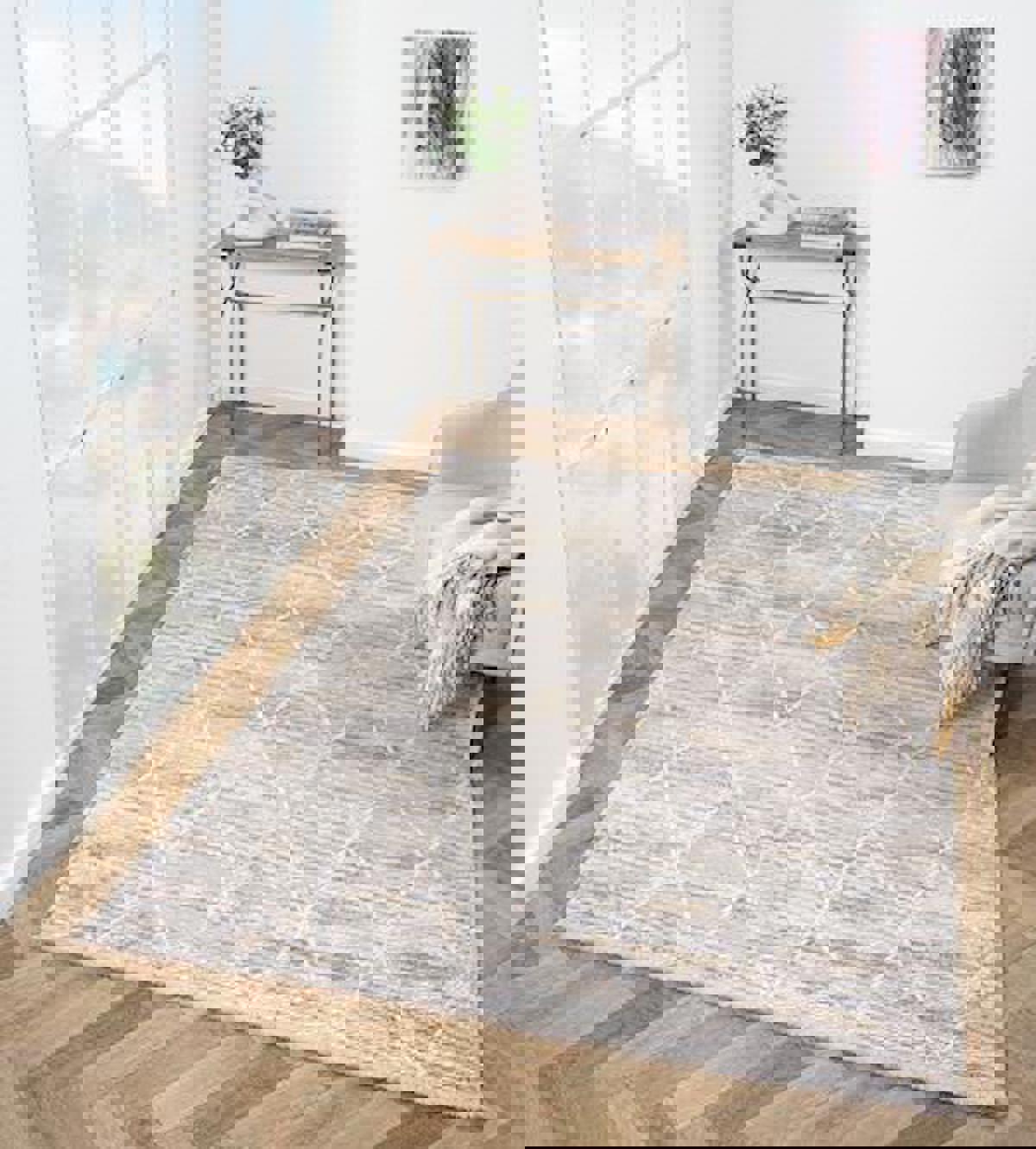 Çam Halı London LY004B Altın 6 mm Polyester Silinebilir Yıkanabilir Orta Dikdörtgen Makine Dokuma Salon Halısı 180x280 cm