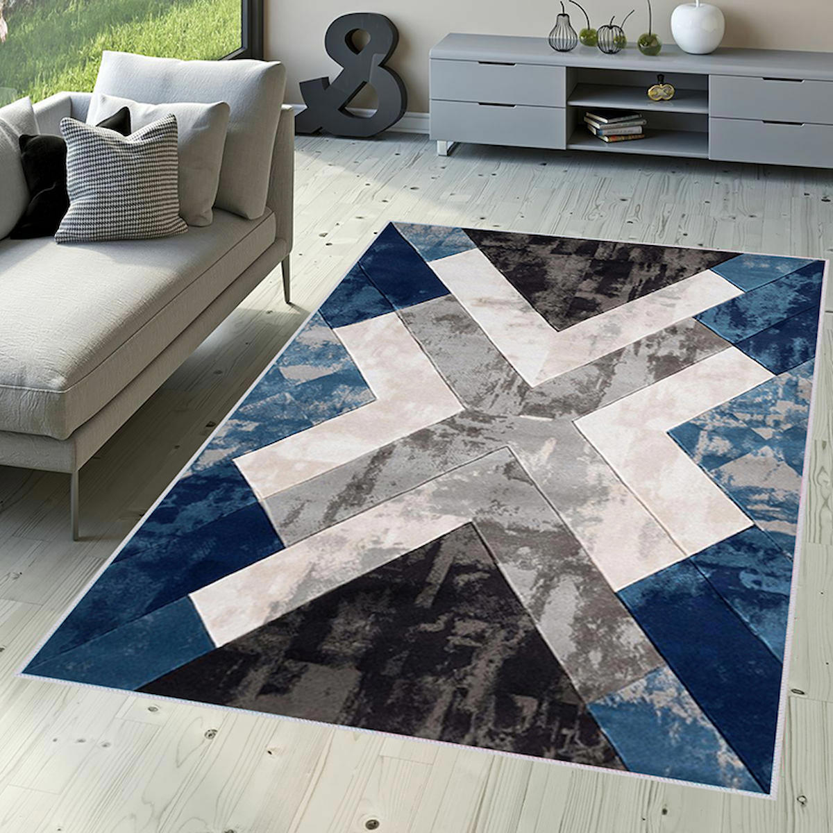 Rovigo Home RVG1529-HT1389 Çok Renkli 8 mm Polyester Antibakteriyel-Leke Tutmaz-Toz Tutmaz Yıkanabilir İnce Kaymaz Dot Taban Dikdörtgen Makine Dokuma Salon Halısı 100x150 cm