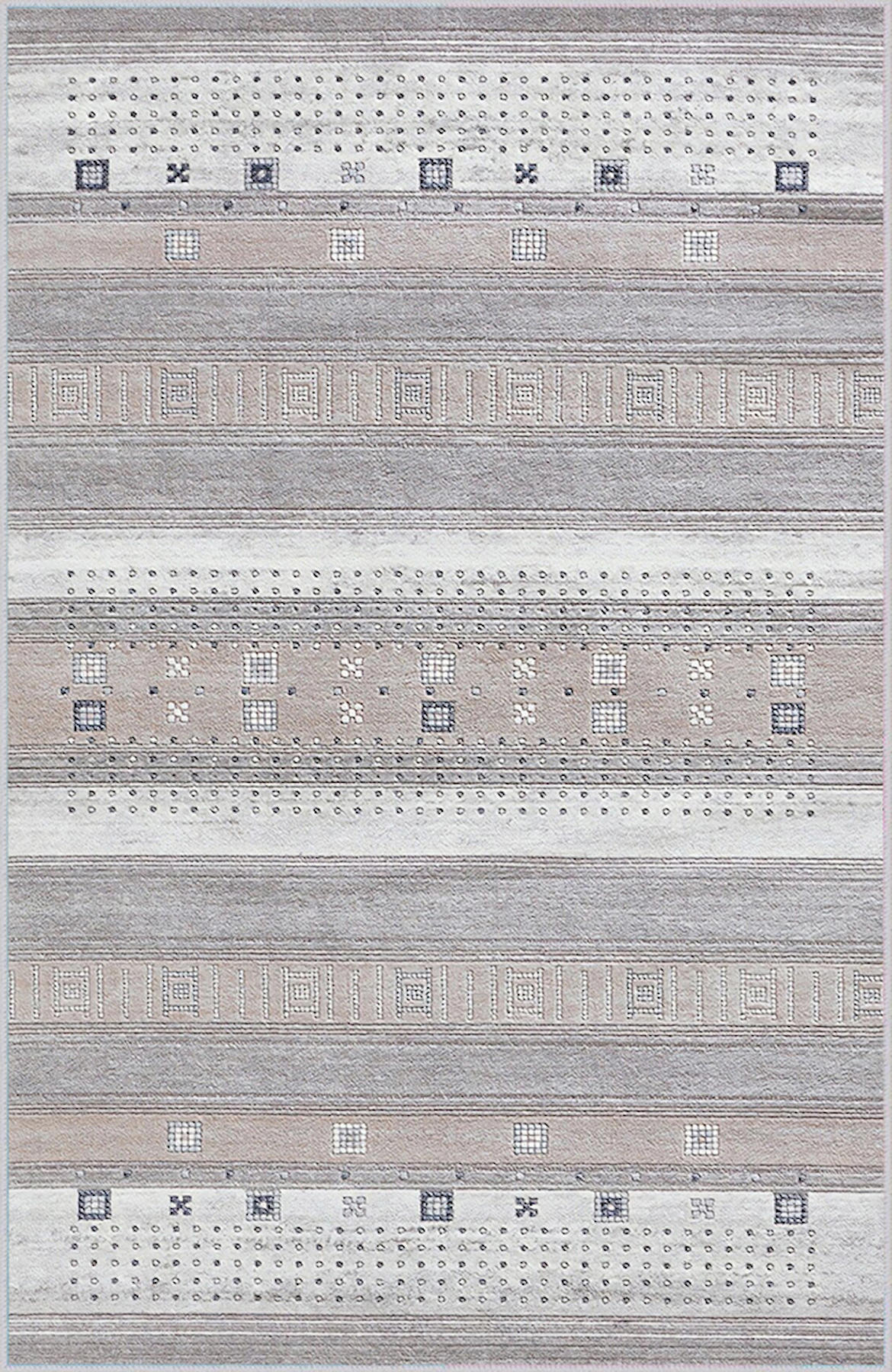 Rovigo Home RVG0427 Krem 8 mm Polyester Antibakteriyel-Leke Tutmaz-Toz Tutmaz Yıkanabilir İnce Kaymaz Dot Taban Dikdörtgen Makine Dokuma Salon Halısı 120x170 cm