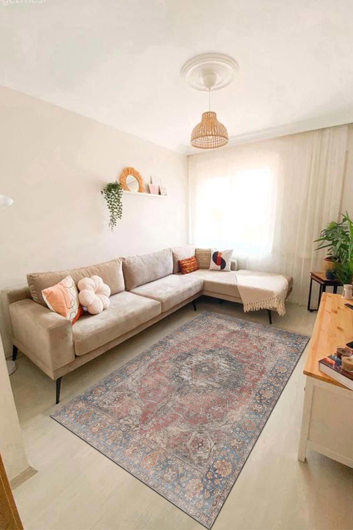 İlyaki Home Lera Krem 0.8 mm Pamuk Antibakteriyel Yıkanabilir İnce Kaymaz Pamuk Taban Dikdörtgen Makine Dokuma Salon Halısı 80x250 cm
