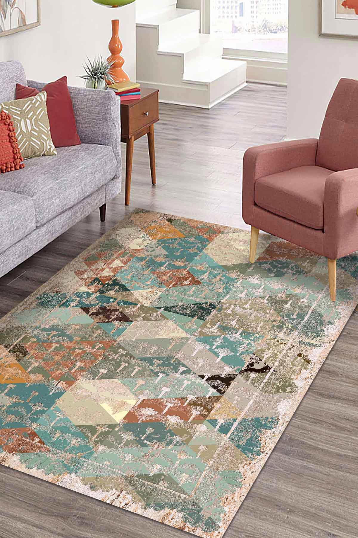Latte Dizayn Elok Krem 0.5 mm Pamuk Antibakteriyel Yıkanabilir İnce Kaymaz Dikdörtgen Makine Dokuma Salon Halısı 80x150 cm