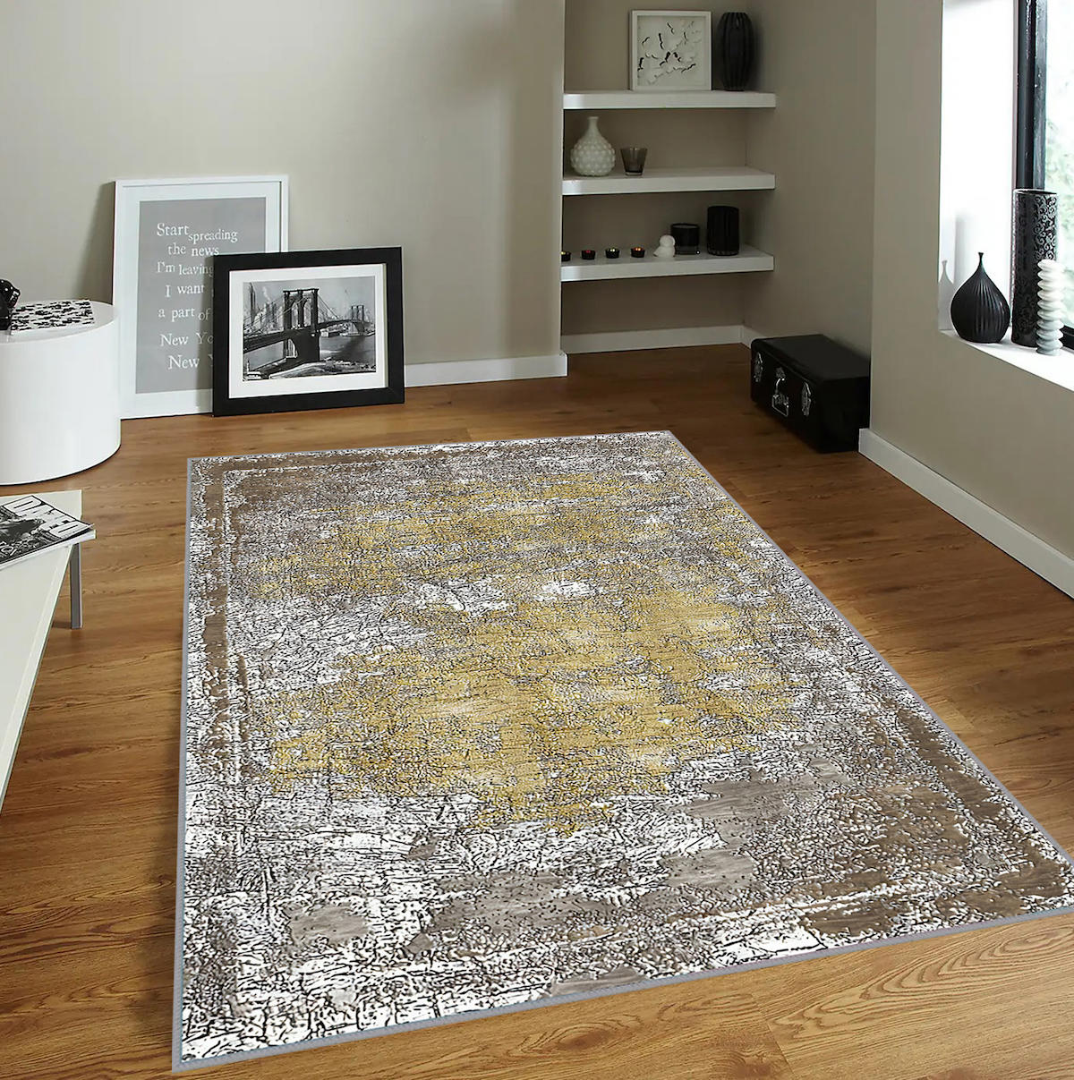 Rovigo Home RVG1819 Çok Renkli 8 mm Polyester Antibakteriyel-Leke Tutmaz-Toz Tutmaz Yıkanabilir İnce Kaymaz Dot Taban Dikdörtgen Makine Dokuma Salon Halısı 180x180 cm