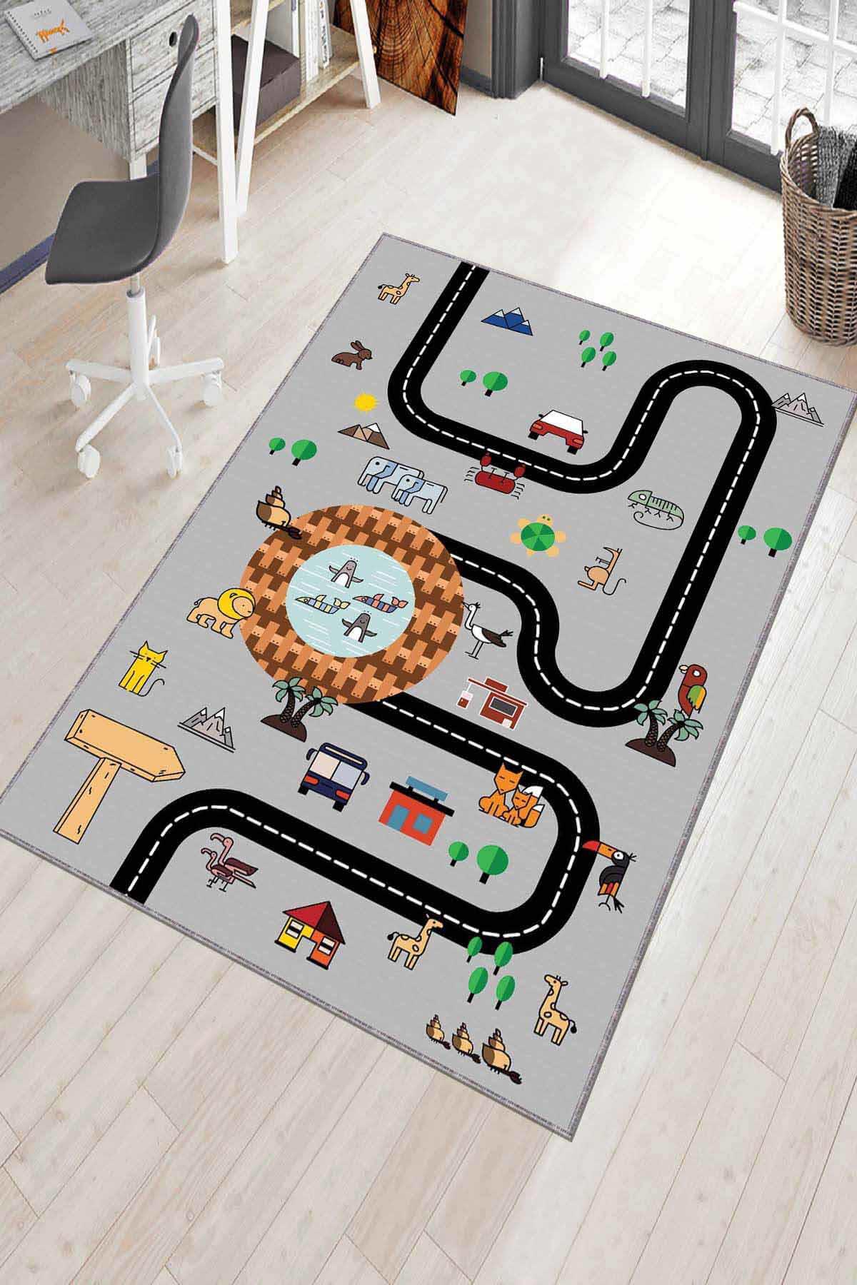 Viva Home AR743 Gri 7 mm Mikropolyester Toz Tutmaz Yıkanabilir İnce Kaymaz Dot Taban Dikdörtgen Makine Dokuma Çocuk Odası Halısı 200x290 cm