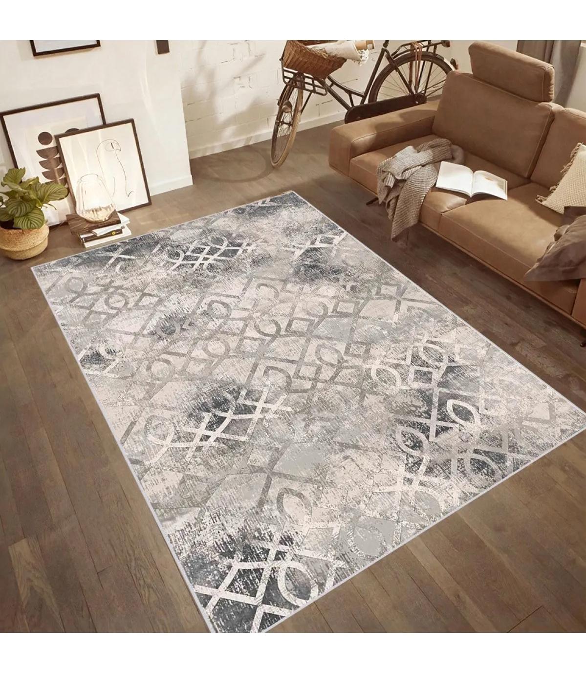 Rovigo Home RVG0458 Krem 8 mm Polyester Leke Tutmaz-Toz Tutmaz Yıkanabilir İnce Kaymaz Dot Taban Dikdörtgen Makine Dokuma Salon Halısı 100x300 cm