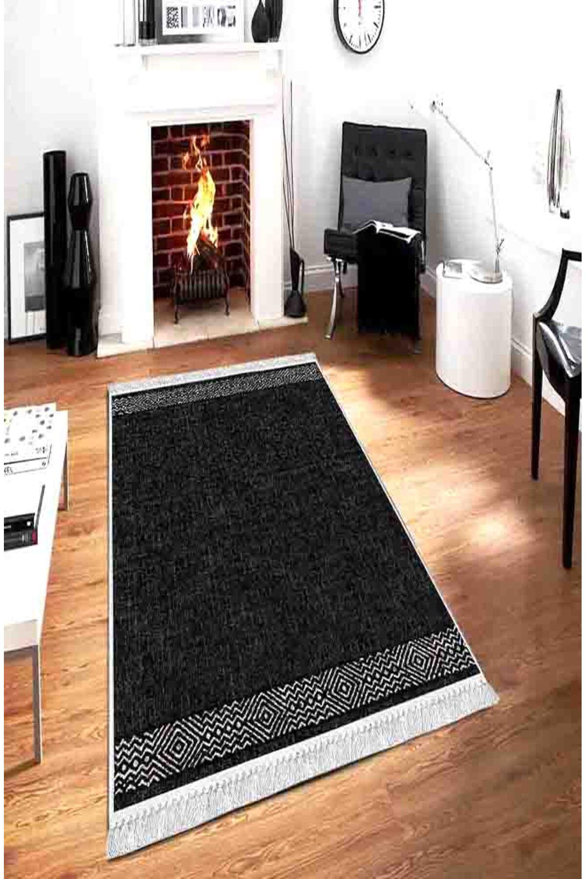 Artizon ART026 Antrasit 0.8 mm Polyester Toz Tutmaz Yıkanabilir İnce Kaymaz Dot Taban Dikdörtgen Makine Dokuma Salon Halısı 300x400 cm