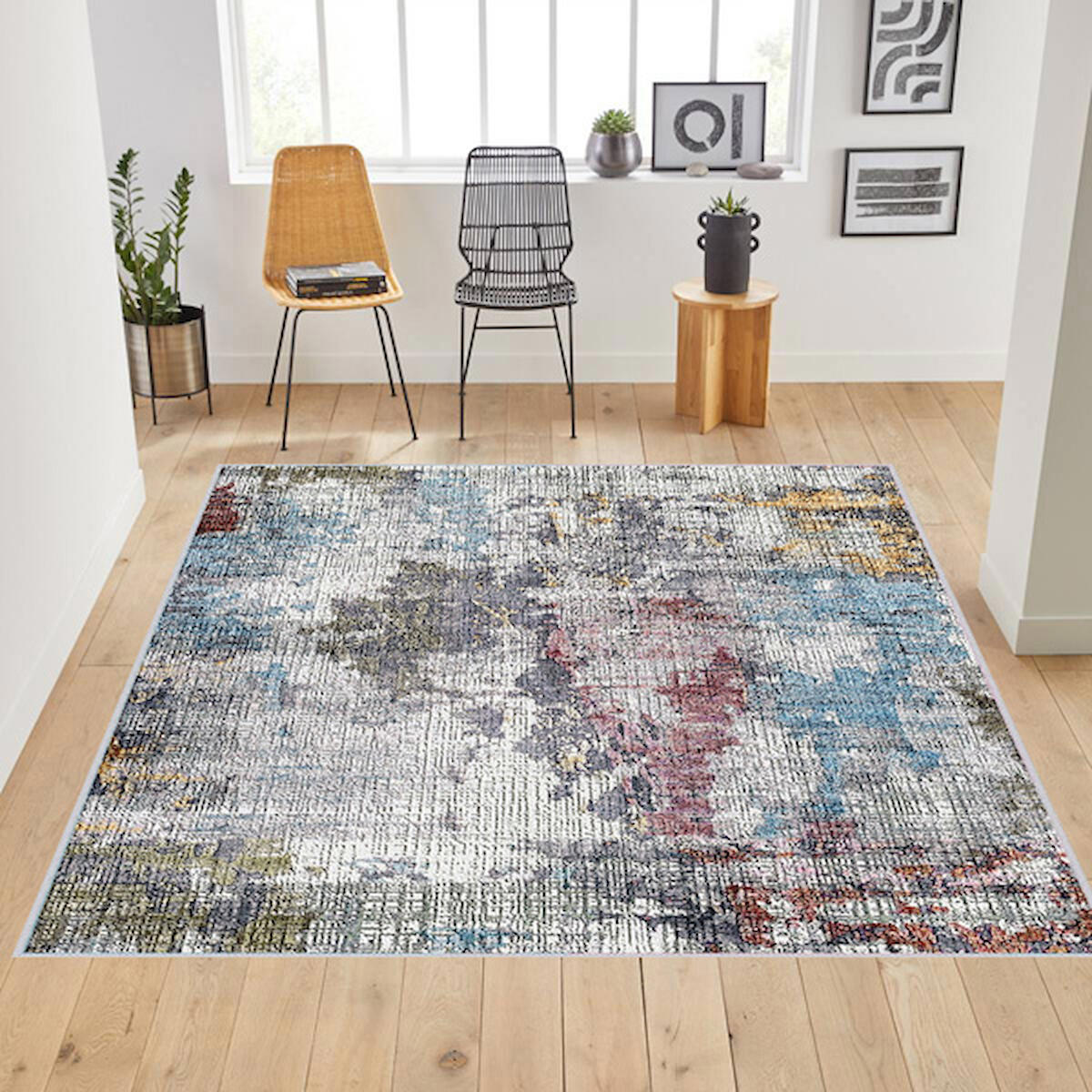 Rovigo Home RVG0194-SD382 Çok Renkli 8 mm Polyester Yıkanabilir Orta Kaymaz Dot Taban Dikdörtgen Makine Dokuma Salon Halısı 120x180 cm