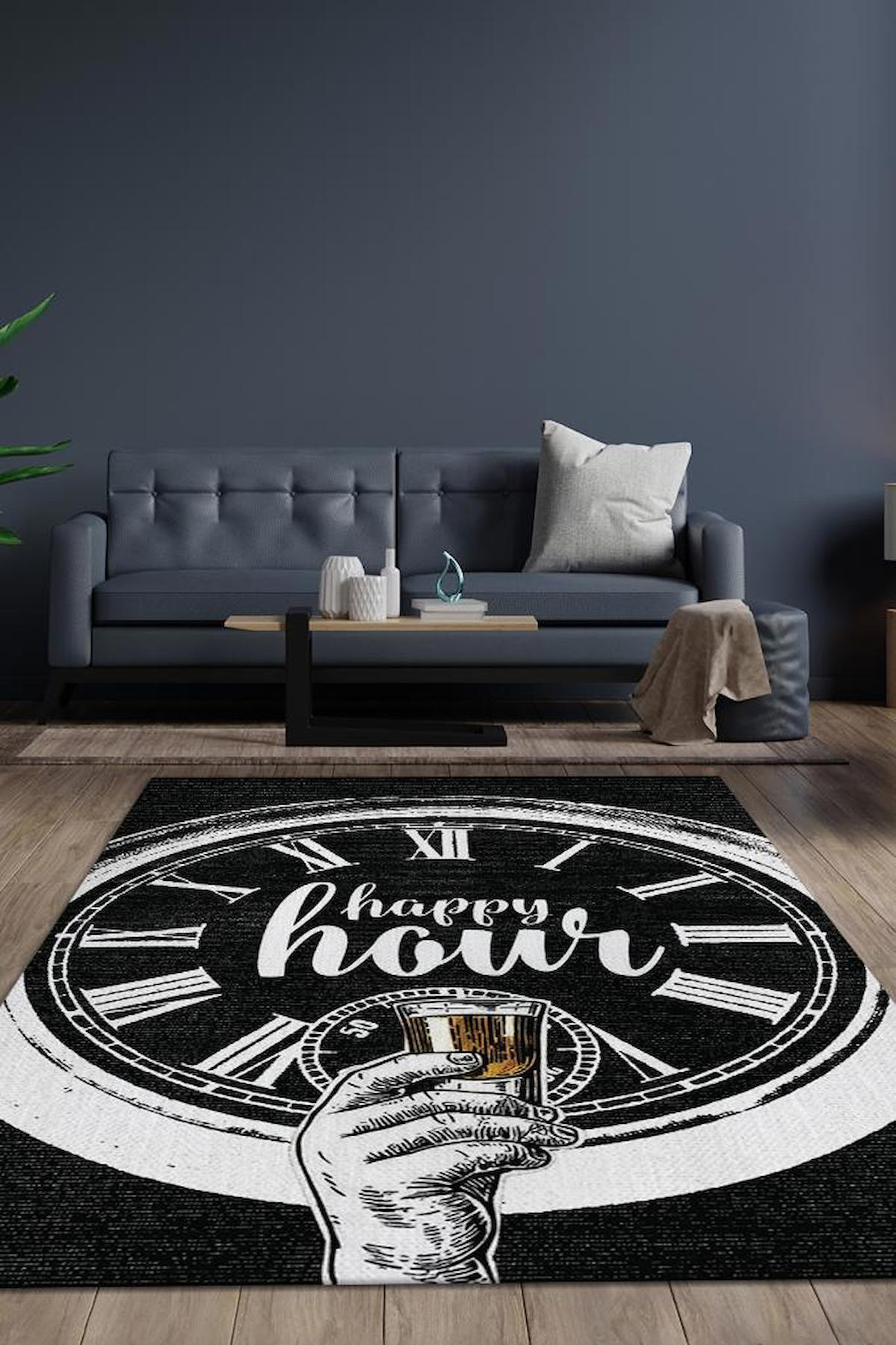 Homshtag Happy Hour Çok Renkli 4 mm Pamuk Antistatik Yıkanabilir İnce Kaymaz Dikdörtgen Makine Dokuma Salon Halısı 100x150 cm