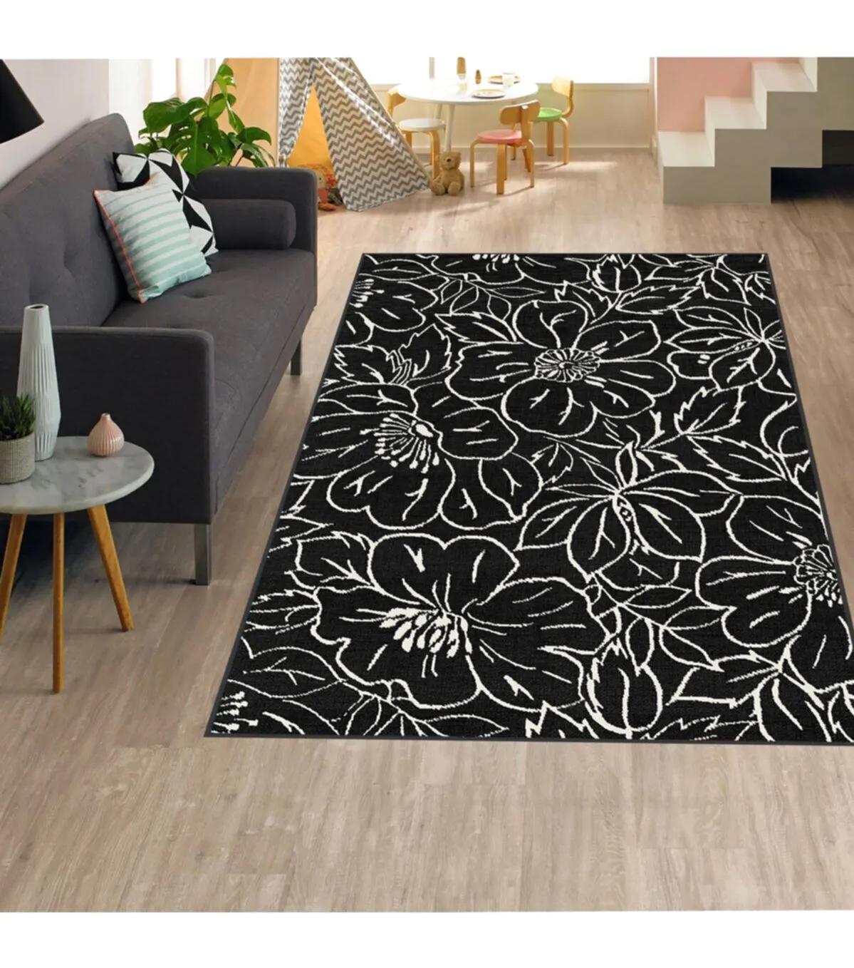 Rovigo Home RVG1320 Gri-Siyah 8 mm Polyester Leke Tutmaz-Toz Tutmaz Yıkanabilir İnce Kaymaz Dot Taban Dikdörtgen Makine Dokuma Salon Halısı 160x230 cm