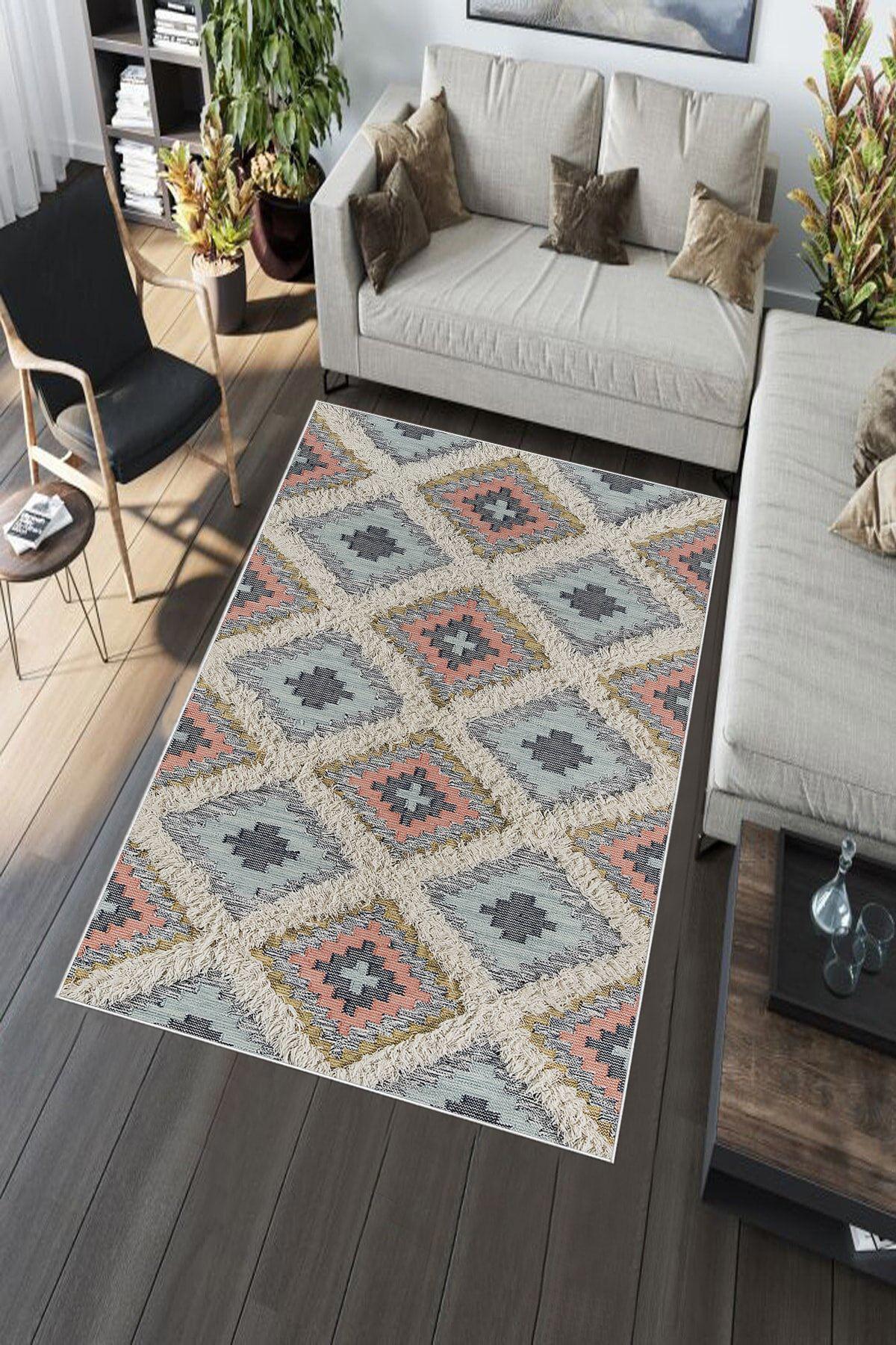 Aldora A269 Krem 9 mm Deri Yıkanabilir İnce Kaymaz Dikdörtgen Makine Dokuma Salon Halısı 160x300 cm