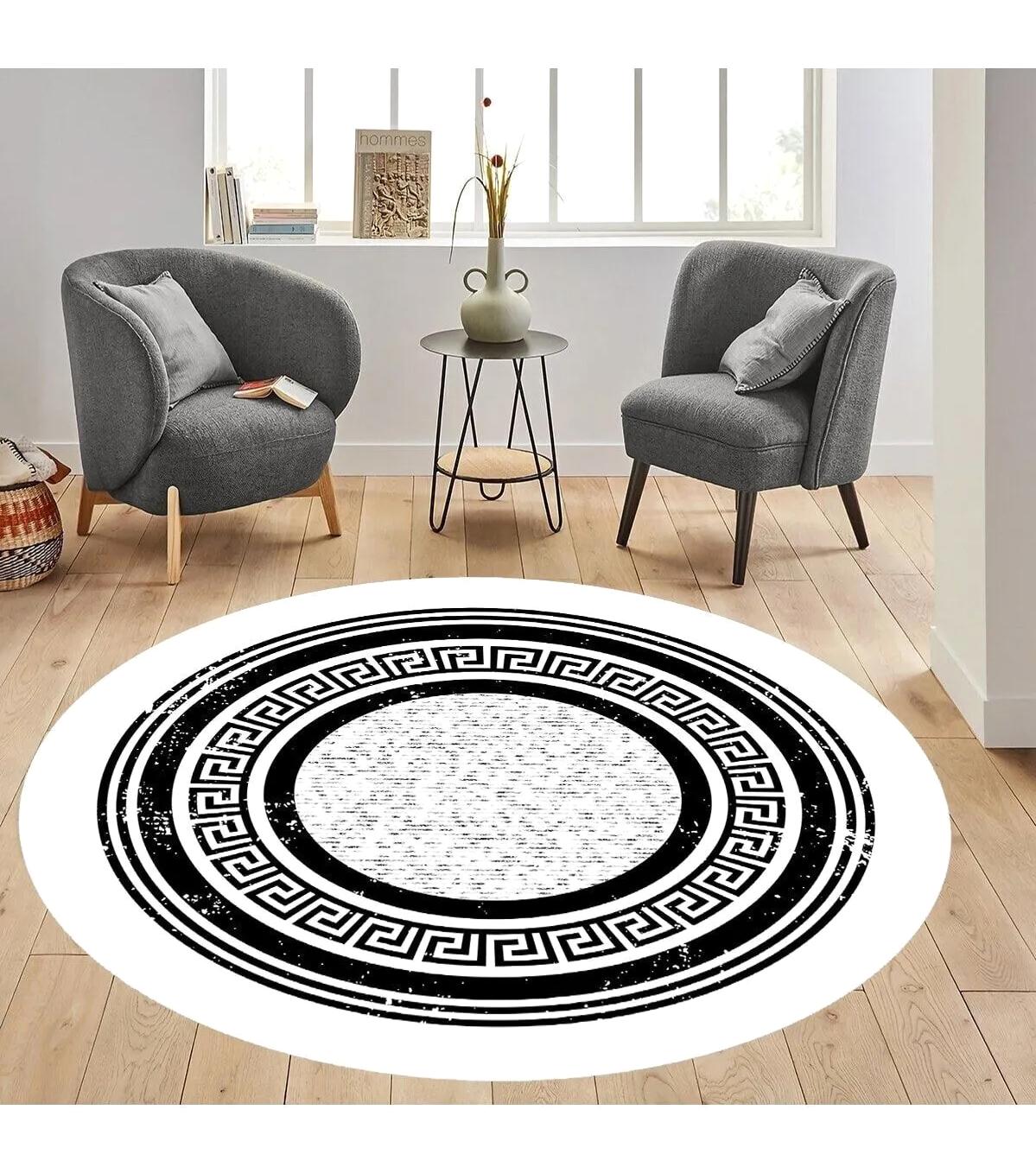 Rovigo Home RVG7307-HT1533 Krem 8 mm Polyester Antibakteriyel-Leke Tutmaz-Toz Tutmaz Yıkanabilir İnce Kaymaz Dot Taban Yuvarlak Makine Dokuma Salon Halısı 160x230 cm