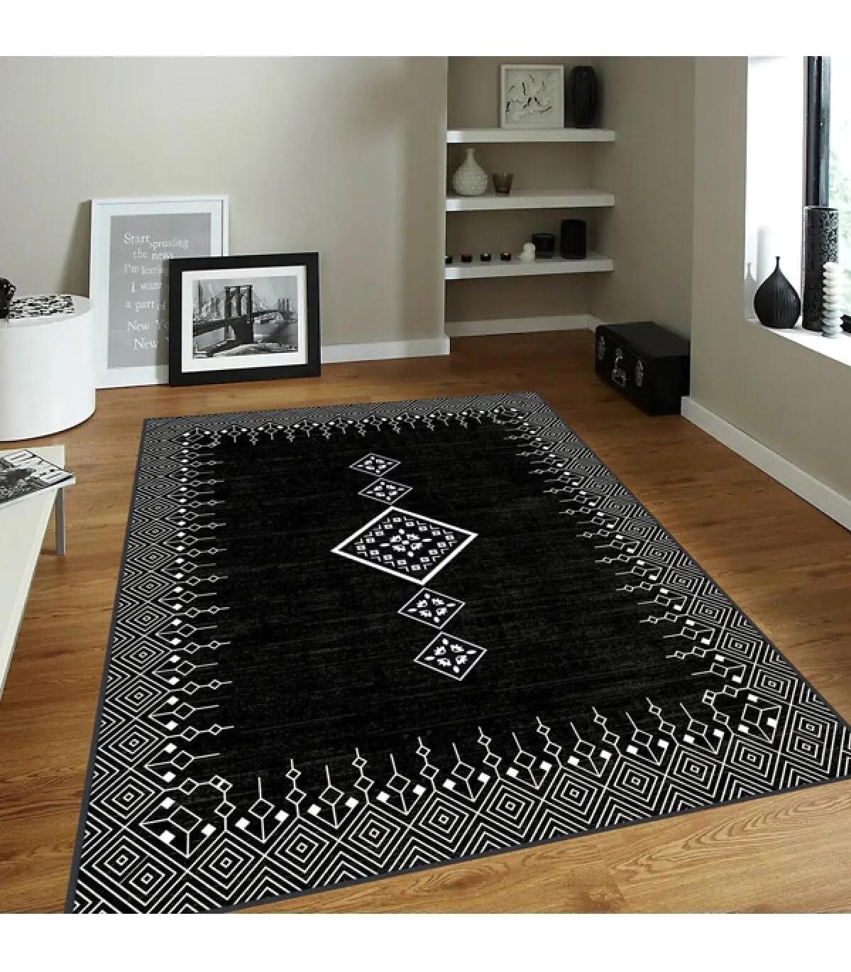 Rovigo Home RVG0104-SD1108 Gri-Siyah 8 mm Polyester Yıkanabilir Orta Kaymaz Dot Taban Dikdörtgen Makine Dokuma Salon Halısı 160x230 cm