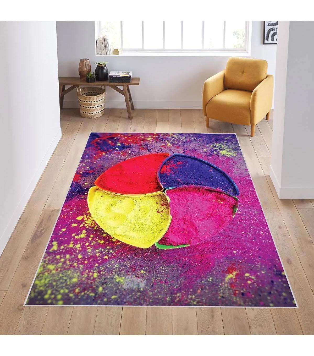 Rovigo Home RVG1894-SD041 Çok Renkli 8 mm Polyester Antibakteriyel-Leke Tutmaz-Toz Tutmaz Yıkanabilir İnce Kaymaz Dot Taban Dikdörtgen Makine Dokuma Salon Halısı 100x300 cm