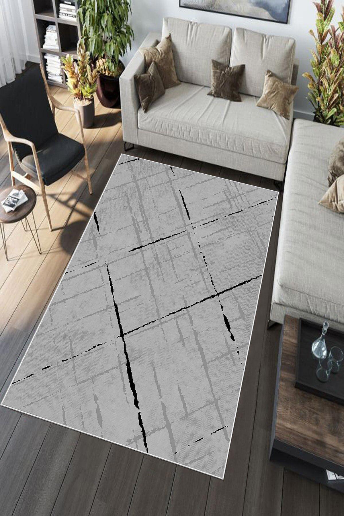Aldora A166 Gri 9 mm Deri Toz Tutmaz Yıkanabilir İnce Kaymaz Pamuk Taban Dikdörtgen Makine Dokuma Salon Halısı 200x300 cm