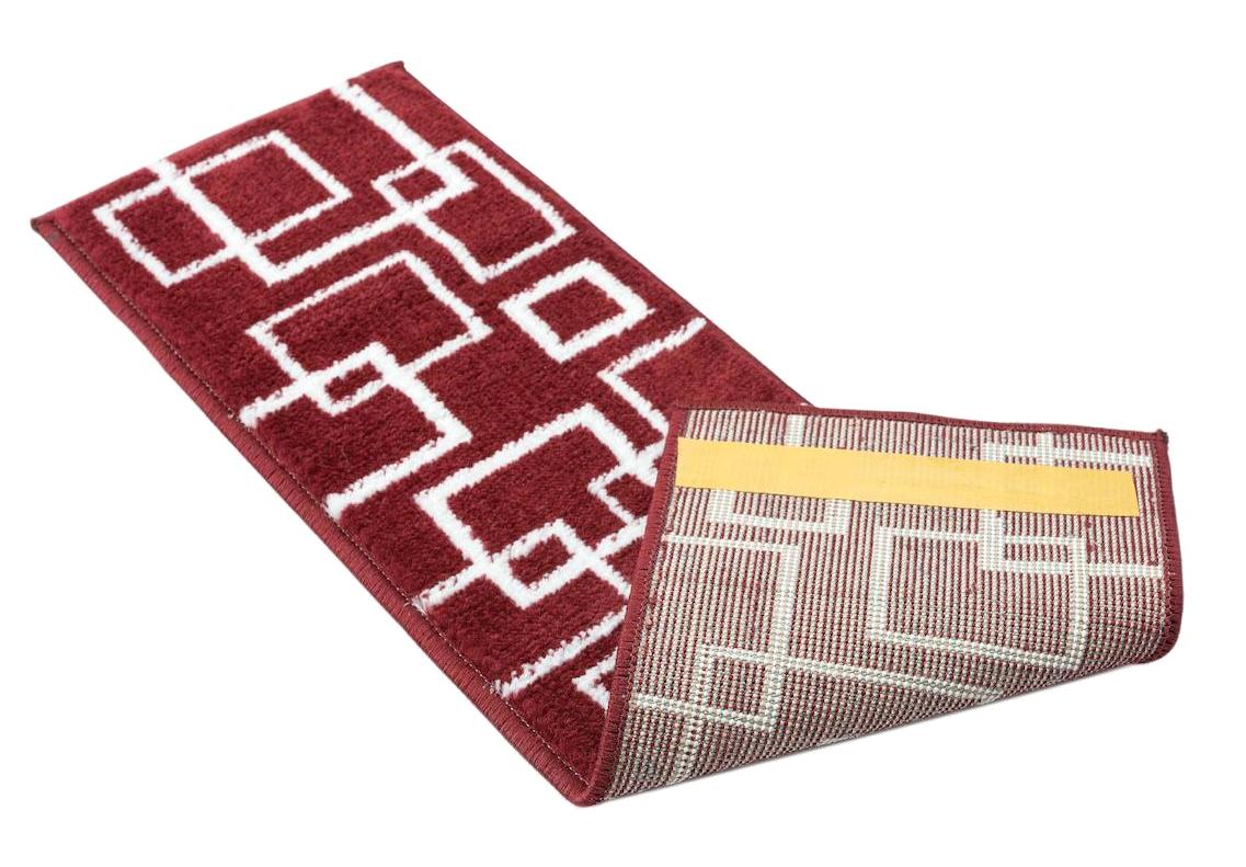 Glary Home GH40A-WR-GRY1 Kırmızı 3 mm Polipropilen Yıkanabilir İnce Kaymaz Lateks Taban Geometrik Dikdörtgen Makine Dokuma Merdiven Halısı 120x180 cm
