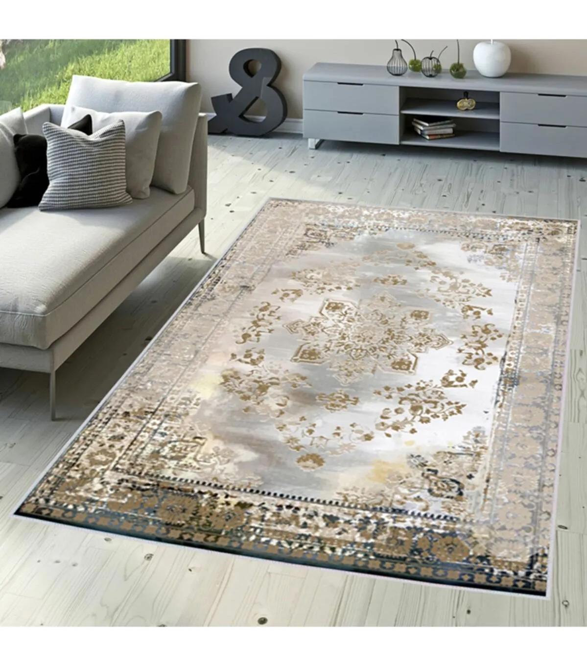 Rovigo Home RVG1505-HT336 Vizon 8 mm Polyester Antibakteriyel-Leke Tutmaz-Toz Tutmaz Yıkanabilir İnce Kaymaz Dot Taban Dikdörtgen Makine Dokuma Salon Halısı 100x300 cm
