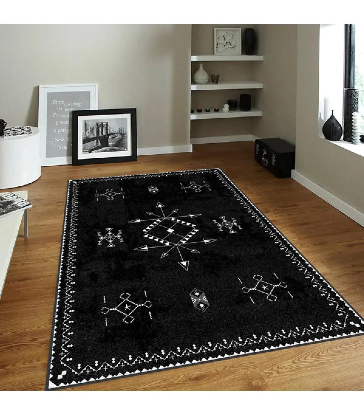 Rovigo Home RVG0092-SD959 Gri-Siyah 8 mm Polyester Yıkanabilir Orta Kaymaz Dot Taban Dikdörtgen Makine Dokuma Salon Halısı 160x160 cm