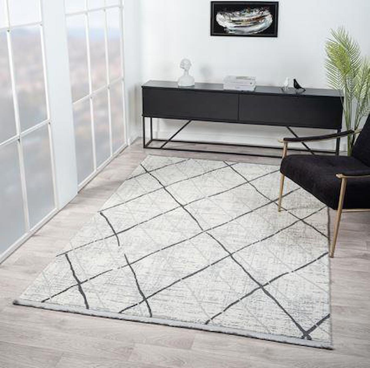 Çam Halı Mona VS006G Antrasit 11 mm Polyester Silinebilir Yıkanabilir Orta Dikdörtgen Makine Dokuma Salon Halısı 100x400 cm