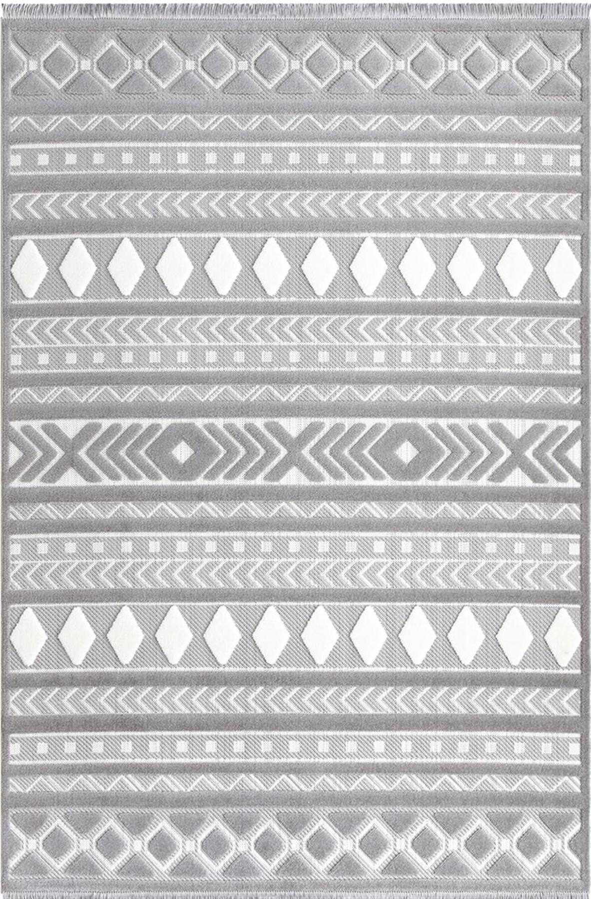 İpek Mekik Halı Almond 11412 Gri 8 mm Polyester Toz Tutmaz Yıkanabilir Orta Kaymaz Pamuk Taban Geometrik Dikdörtgen Makine Dokuma Antre-Çocuk Odası-Salon-Yatak Odası Halısı 180x350 cm