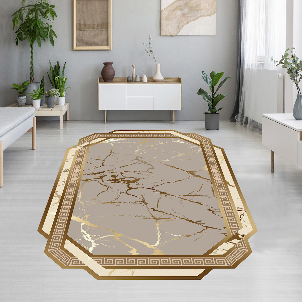 Rovigo Home RVG0665-SD706 Çok Renkli 8 mm Polyester Antibakteriyel-Leke Tutmaz-Toz Tutmaz Yıkanabilir İnce Kaymaz Dot Taban Dikdörtgen Makine Dokuma Salon Halısı 120x180 cm