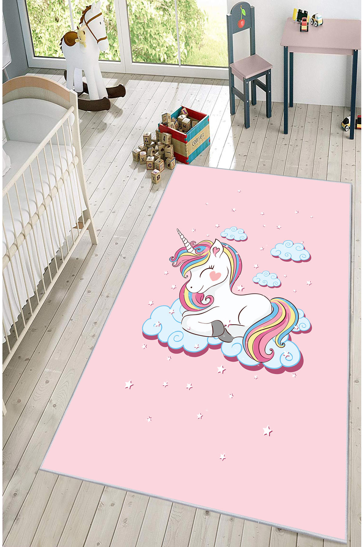 Artizon ART-C-004 Çok Renkli 0.8 mm Polyester Toz Tutmaz Yıkanabilir İnce Kaymaz Dot Taban Dikdörtgen Makine Dokuma Çocuk Odası Halısı 120x230 cm