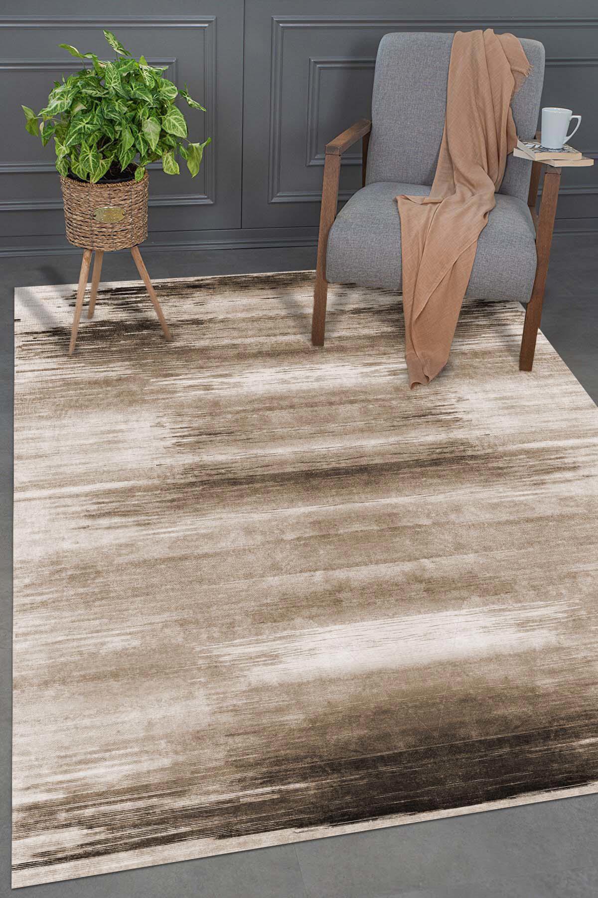 Latte Dizayn Allwen Krem 0.8 mm Pamuk Yıkanabilir İnce Kaymaz Jüt Taban Dikdörtgen Makine Dokuma Salon Halısı 60x100 cm