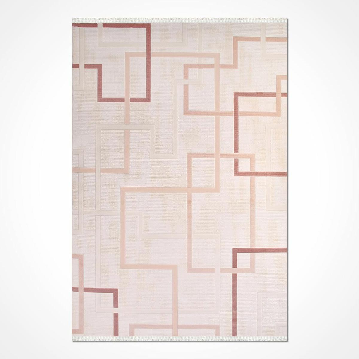 Crea Halı Karen 6415AK Krem 11 mm Akrilik Toz Tutmaz Yıkanabilir Orta Geometrik Dikdörtgen Makine Dokuma Salon Halısı 100x600 cm
