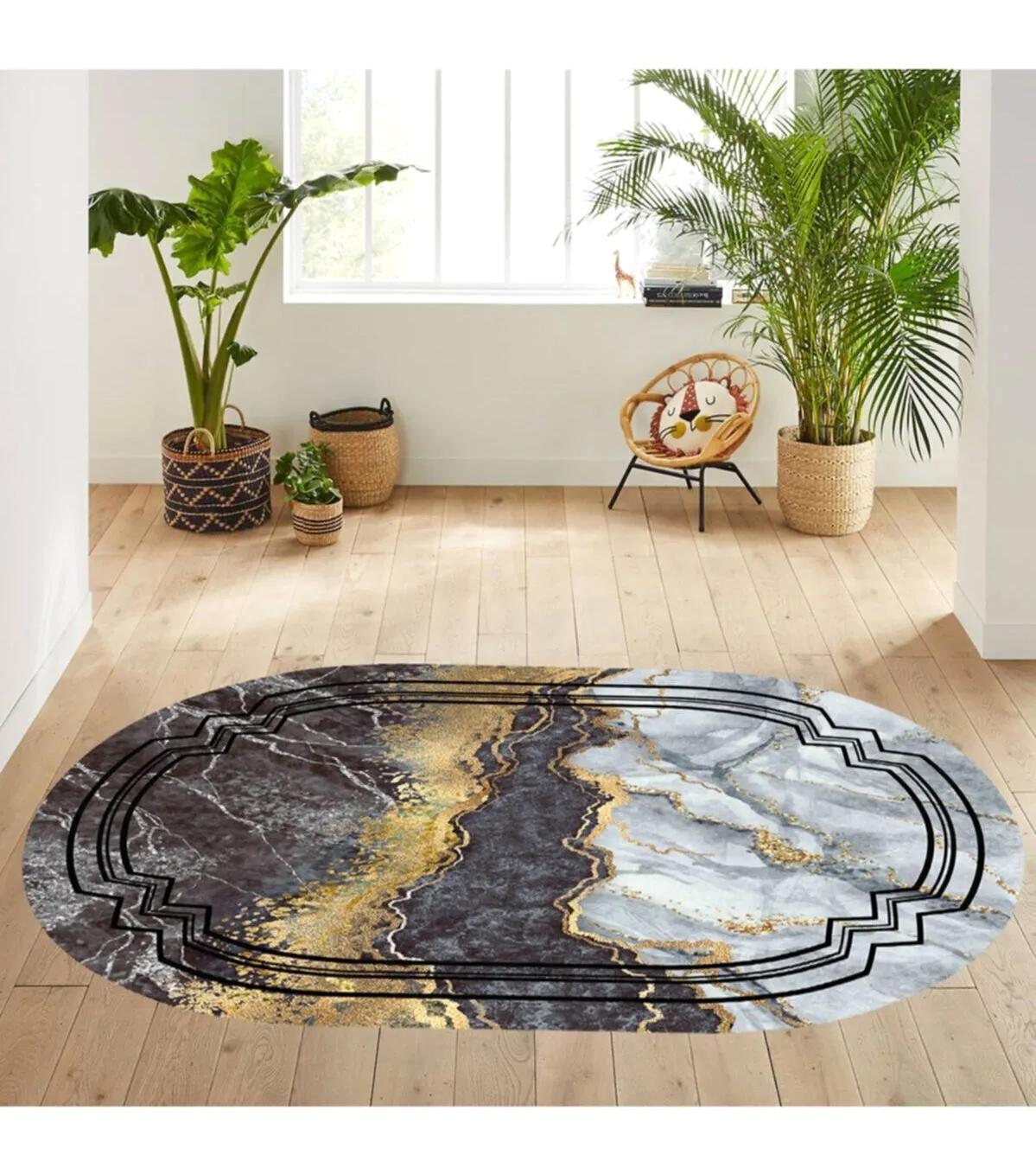 Rovigo Home RVG7078 Çok Renkli 8 mm Polyester Yıkanabilir Orta Kaymaz Dot Taban Dikdörtgen Makine Dokuma Salon Halısı 80x500 cm