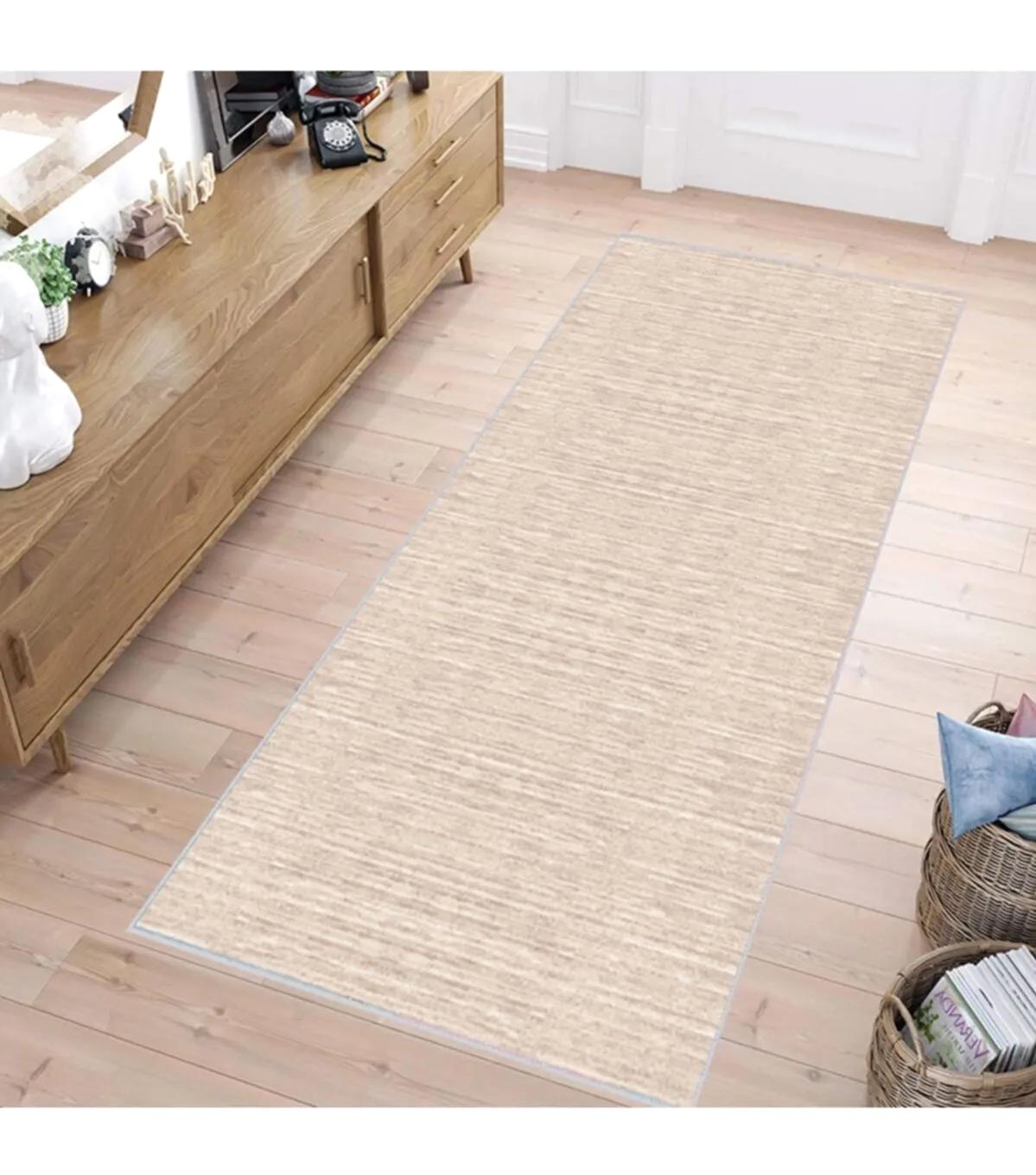 Rovigo Home RVG1509-SD376 Krem 8 mm Polyester Antibakteriyel-Leke Tutmaz-Toz Tutmaz Yıkanabilir İnce Kaymaz Dot Taban Dikdörtgen Makine Dokuma Salon Halısı 100x100 cm