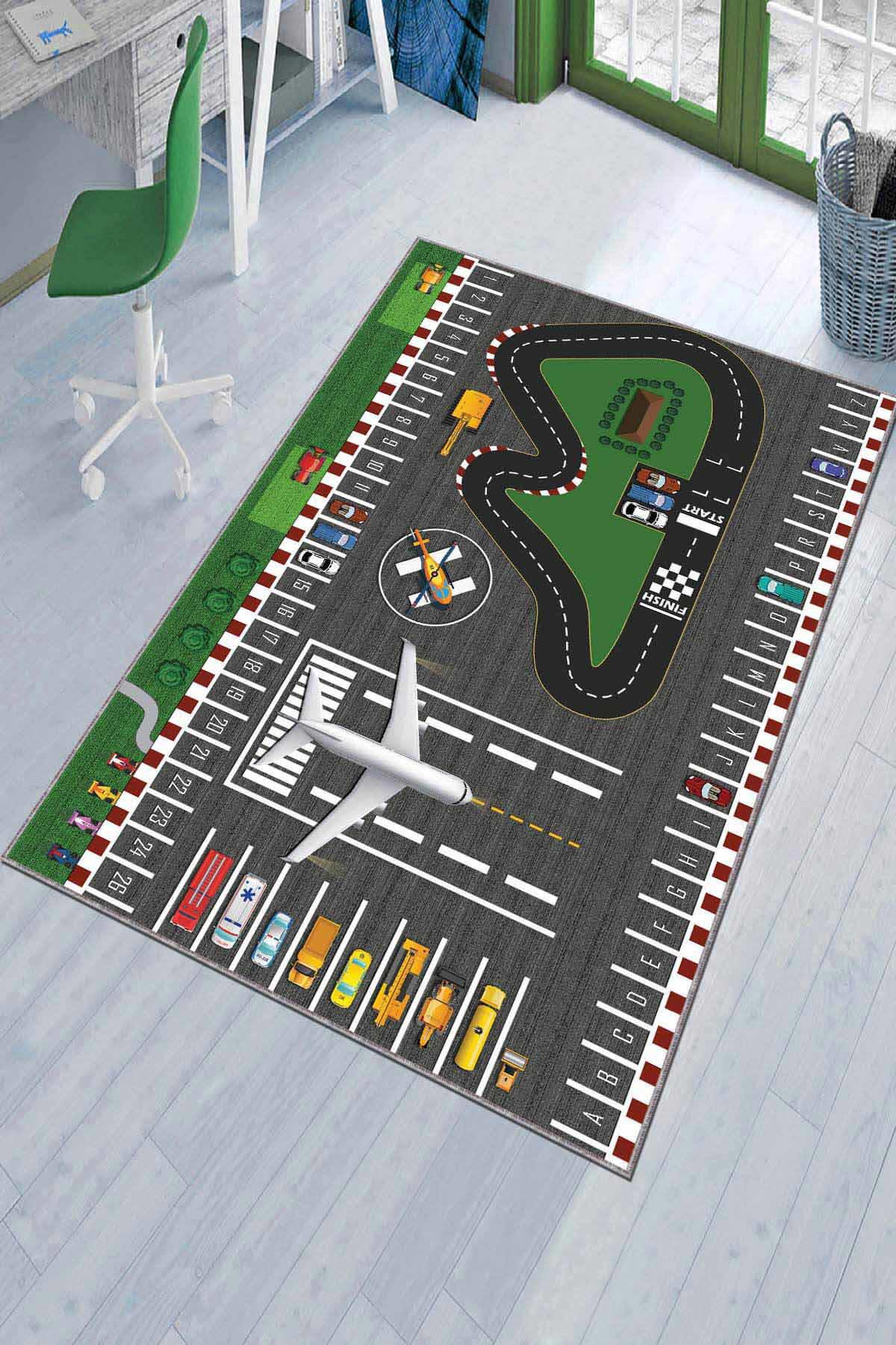 Viva Home AR294 Yeşil 7 mm Mikropolyester Yalıtıma Yardımcı Yıkanabilir İnce Kaymaz Taban Dikdörtgen Makine Dokuma Çocuk Odası Halısı 160x230 cm