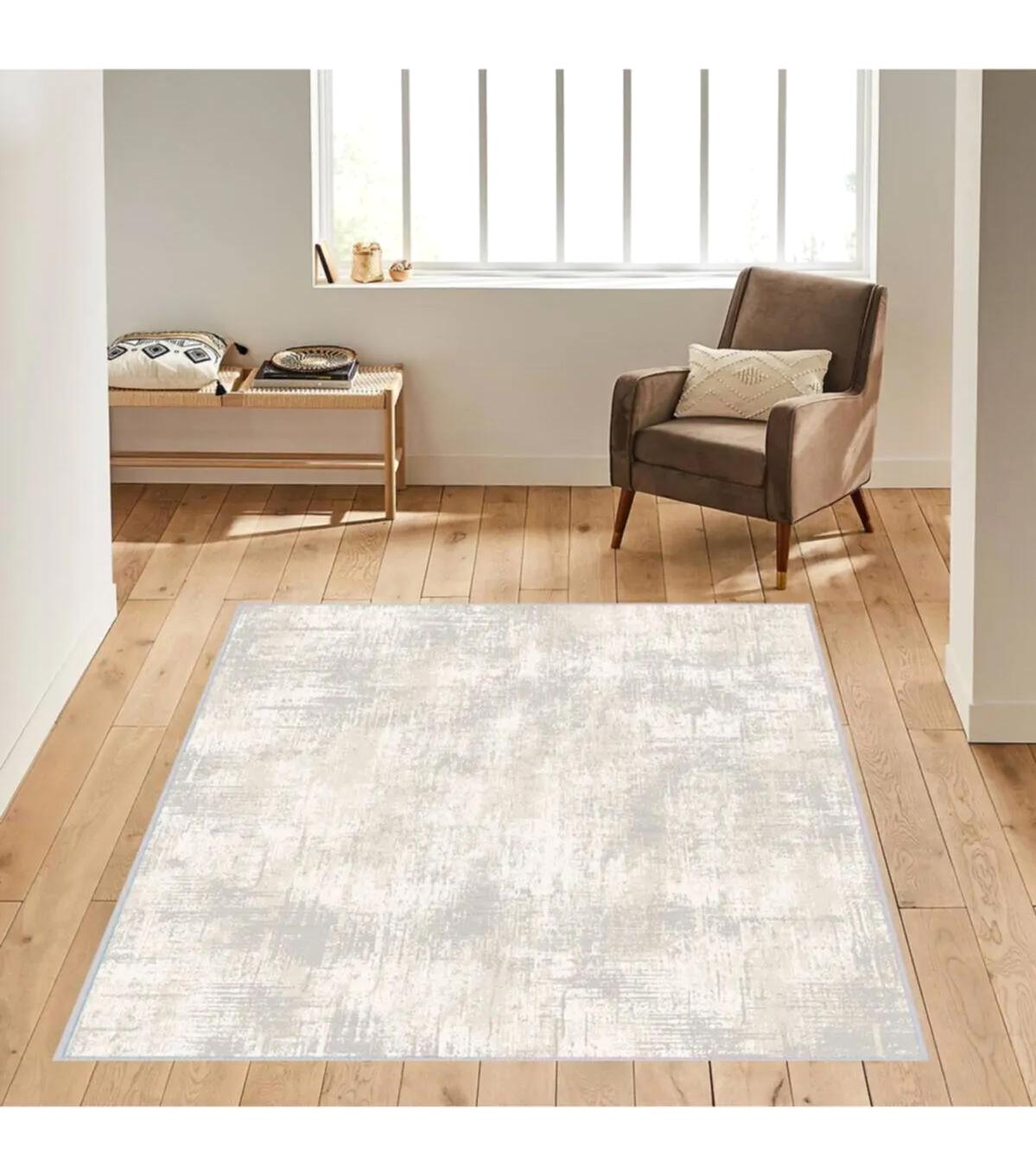 Rovigo Home RVG1597 Krem 8 mm Polyester Leke Tutmaz-Toz Tutmaz Yıkanabilir İnce Kaymaz Dot Taban Dikdörtgen Makine Dokuma Salon Halısı 80x180 cm