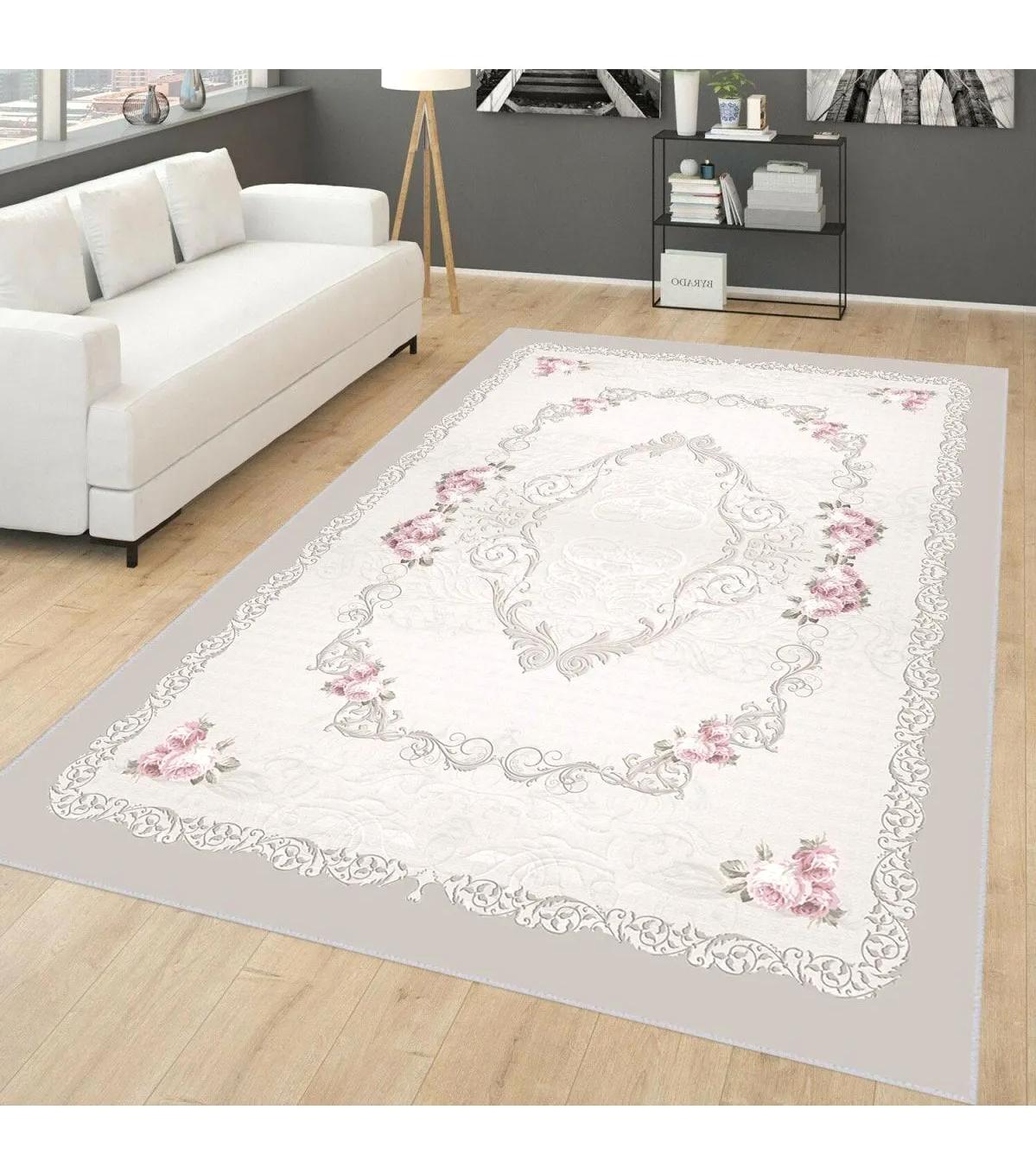 Rovigo Home RVG0661 Çok Renkli 8 mm Polyester Antibakteriyel-Leke Tutmaz-Toz Tutmaz Yıkanabilir İnce Kaymaz Dot Taban Dikdörtgen Makine Dokuma Salon Halısı 80x500 cm
