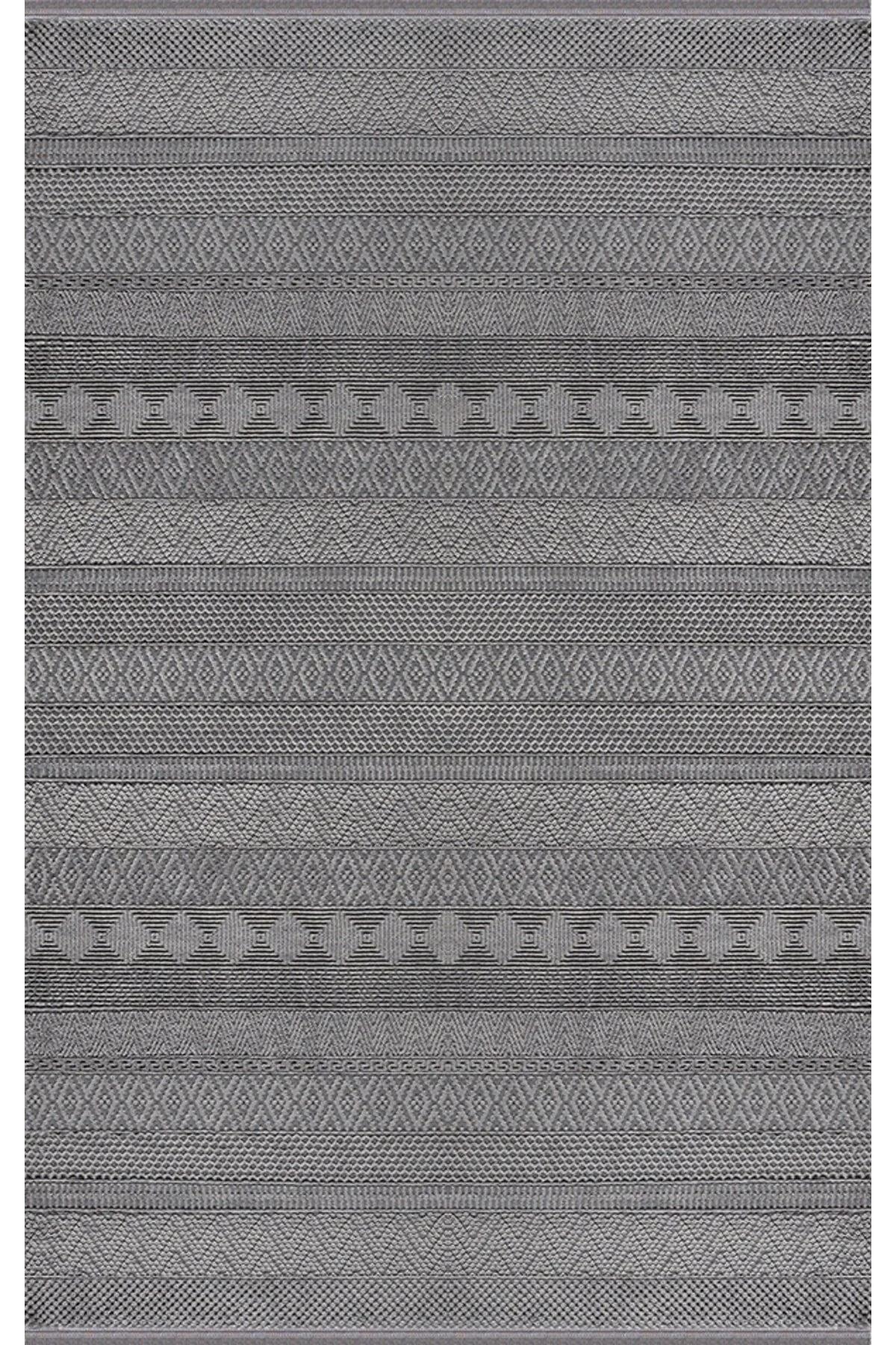 Merinos Recycle 38422 Çok Renkli 12 mm Akrilik Toz Tutmaz Yıkanabilir Kalın Kaymaz Dikdörtgen Makine Dokuma Salon Halısı 100x150 cm