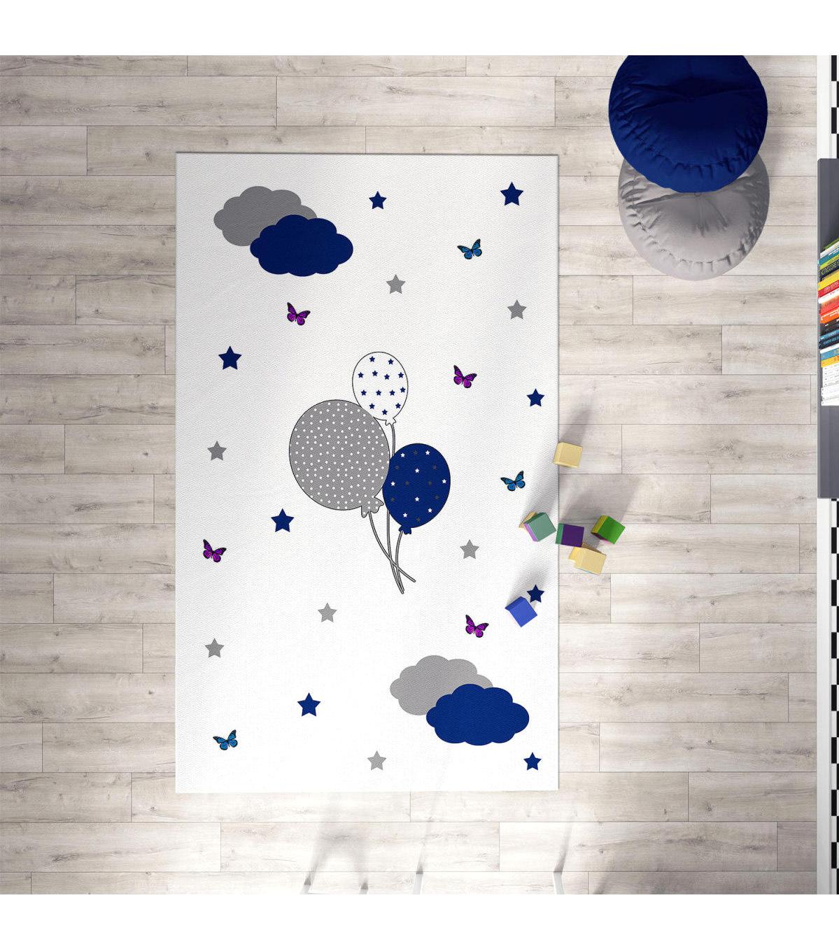 Chiron Baby Ceritti CRTT009 Krem 5 mm Pamuk-Polyester Antialerjenik Yıkanabilir İnce Kaymaz Taban Figürlü Dikdörtgen Makine Dokuma Çocuk Odası Halısı 120x200 cm