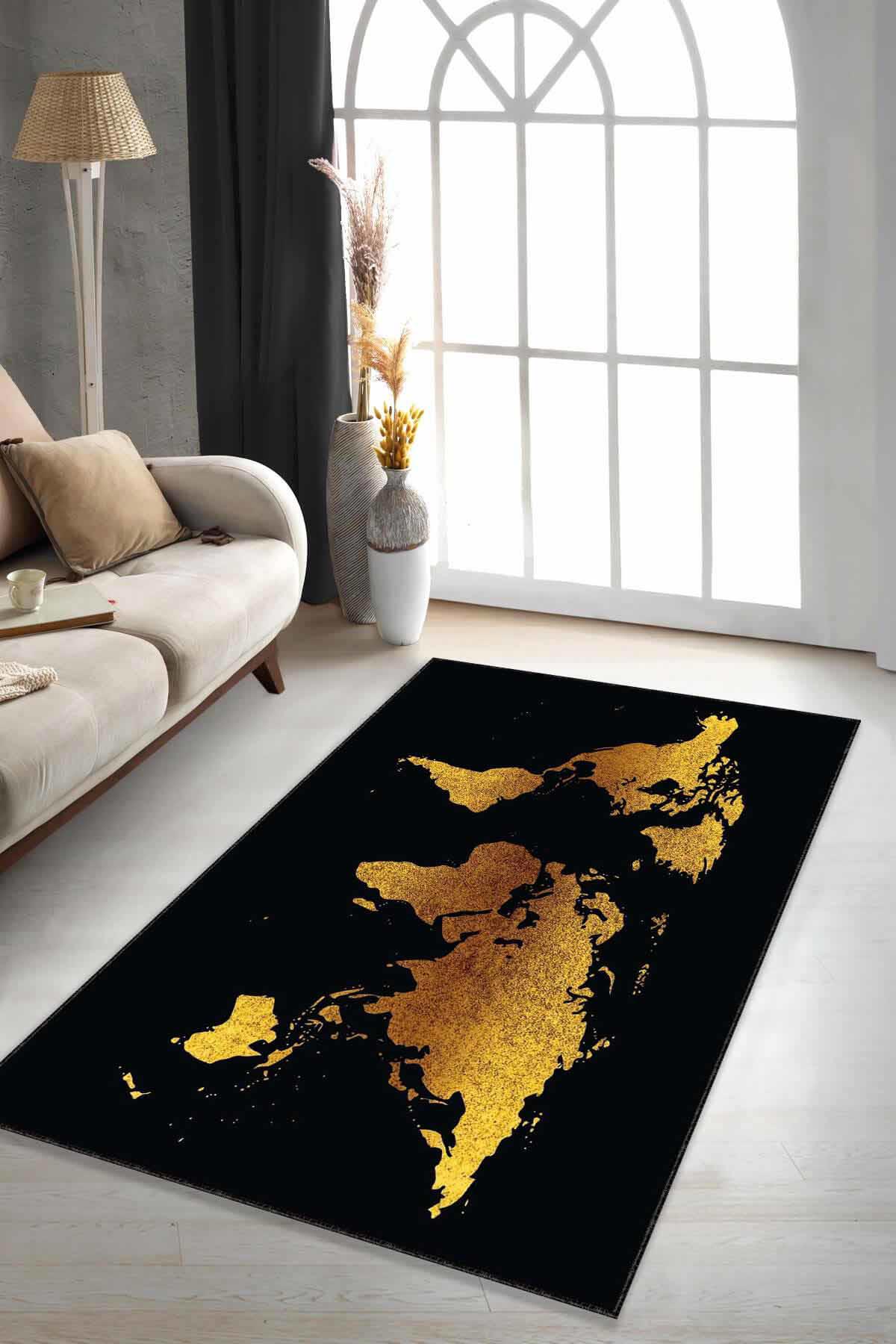 Viva Home RV181 Beyaz - Siyah 7 mm Mikropolyester Antibakteriyel Yıkanabilir Kalın Kaymaz Lateks Taban Dikdörtgen Makine Dokuma Salon Halısı 200x290 cm