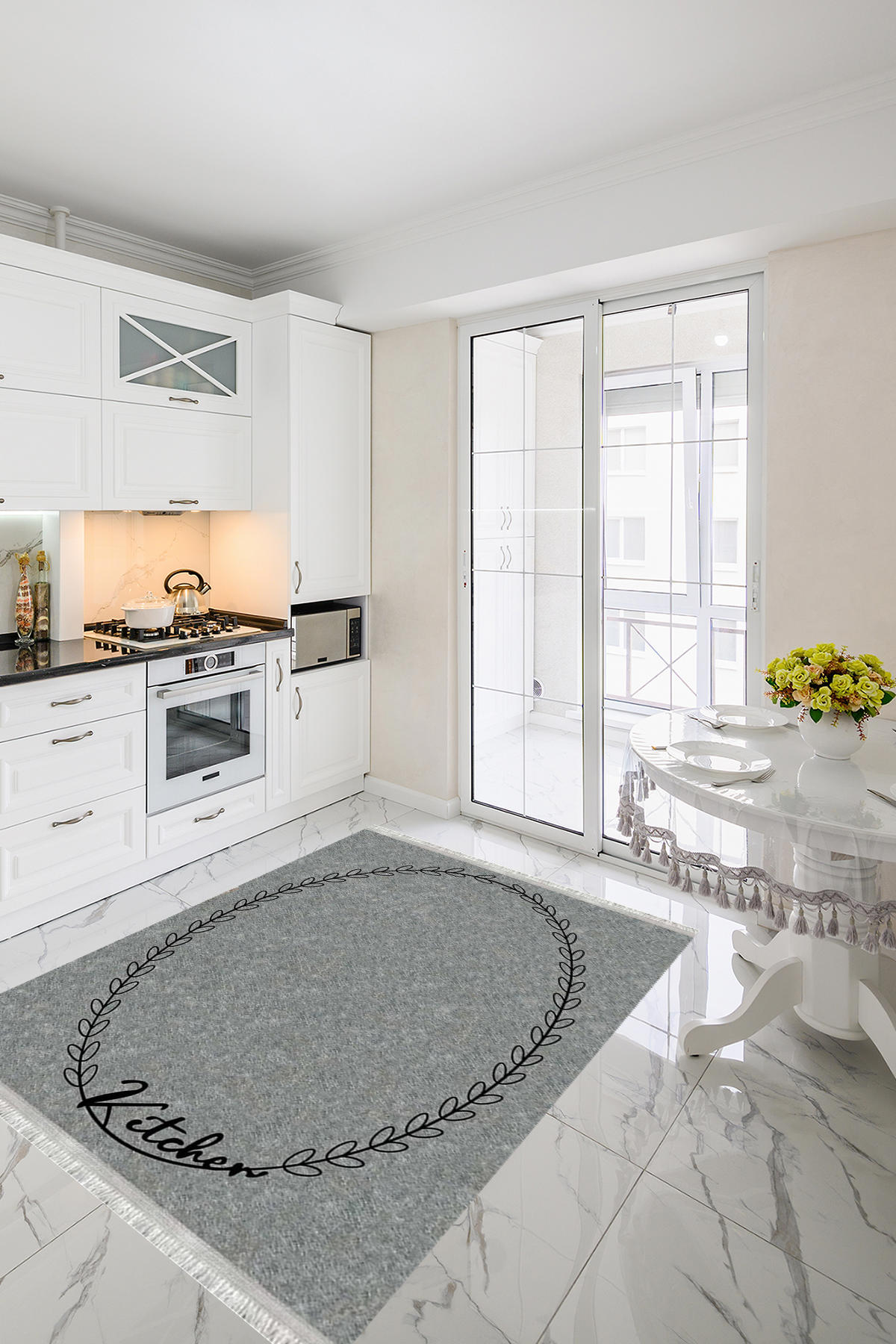 Homier Collection H-MK-9044A Krem 7 mm Pamuk Antibakteriyel Yıkanabilir Orta Kaymaz Dot Taban Dikdörtgen Makine Dokuma Salon Halısı 240x340 cm
