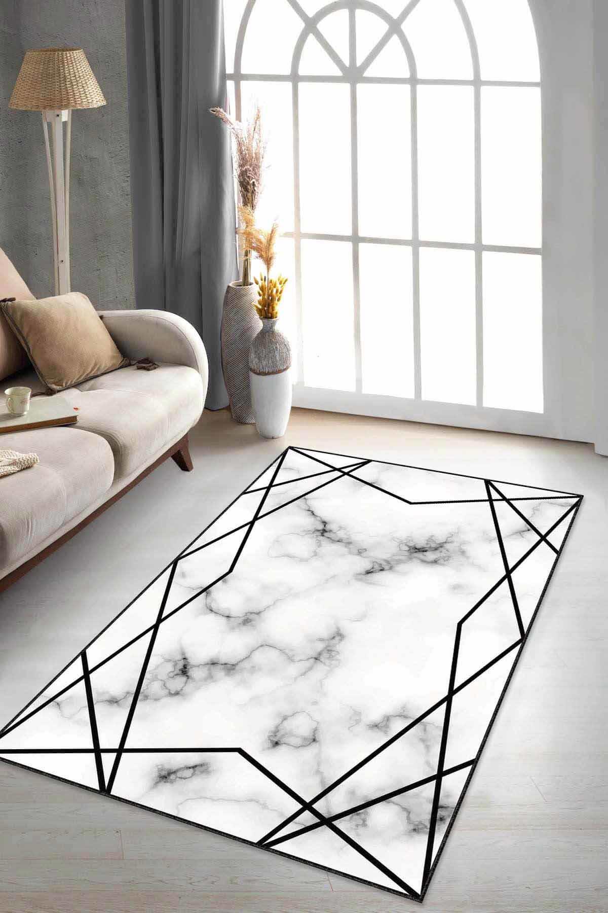 Viva Home RV016 Siyah 7 mm Mikropolyester Antibakteriyel Yıkanabilir İnce Kaymaz Lateks Taban Dikdörtgen Makine Dokuma Salon Halısı 100x300 cm