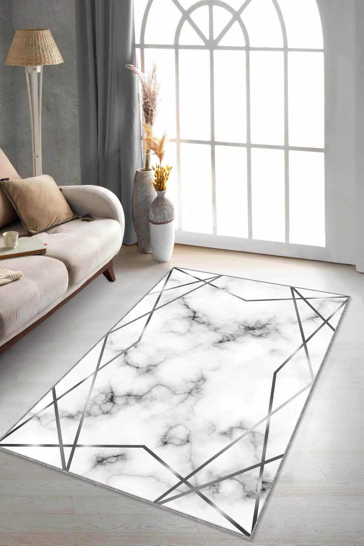Viva Home RV015 Gri 7 mm Mikropolyester Antibakteriyel Yıkanabilir Kalın Kaymaz Lateks Taban Dikdörtgen Makine Dokuma Salon Halısı 200x290 cm
