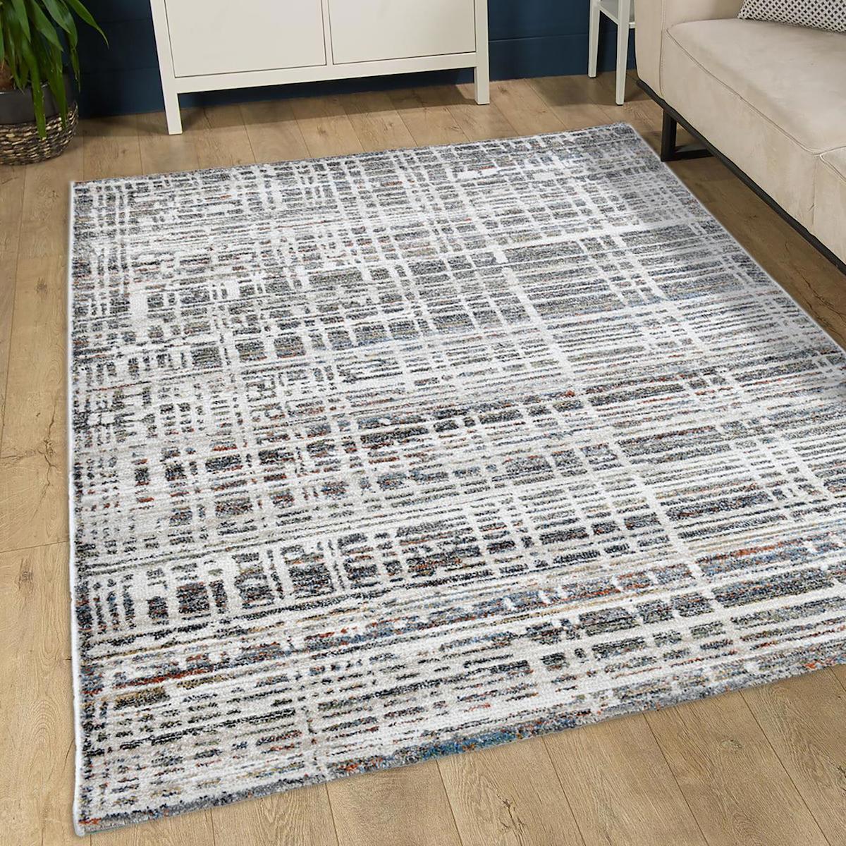 Giza Home Çok Renkli 9 mm Polipropilen Yıkanabilir İnce Kaymaz Taban Dikdörtgen Makine Dokuma Salon Halısı 140x200 cm