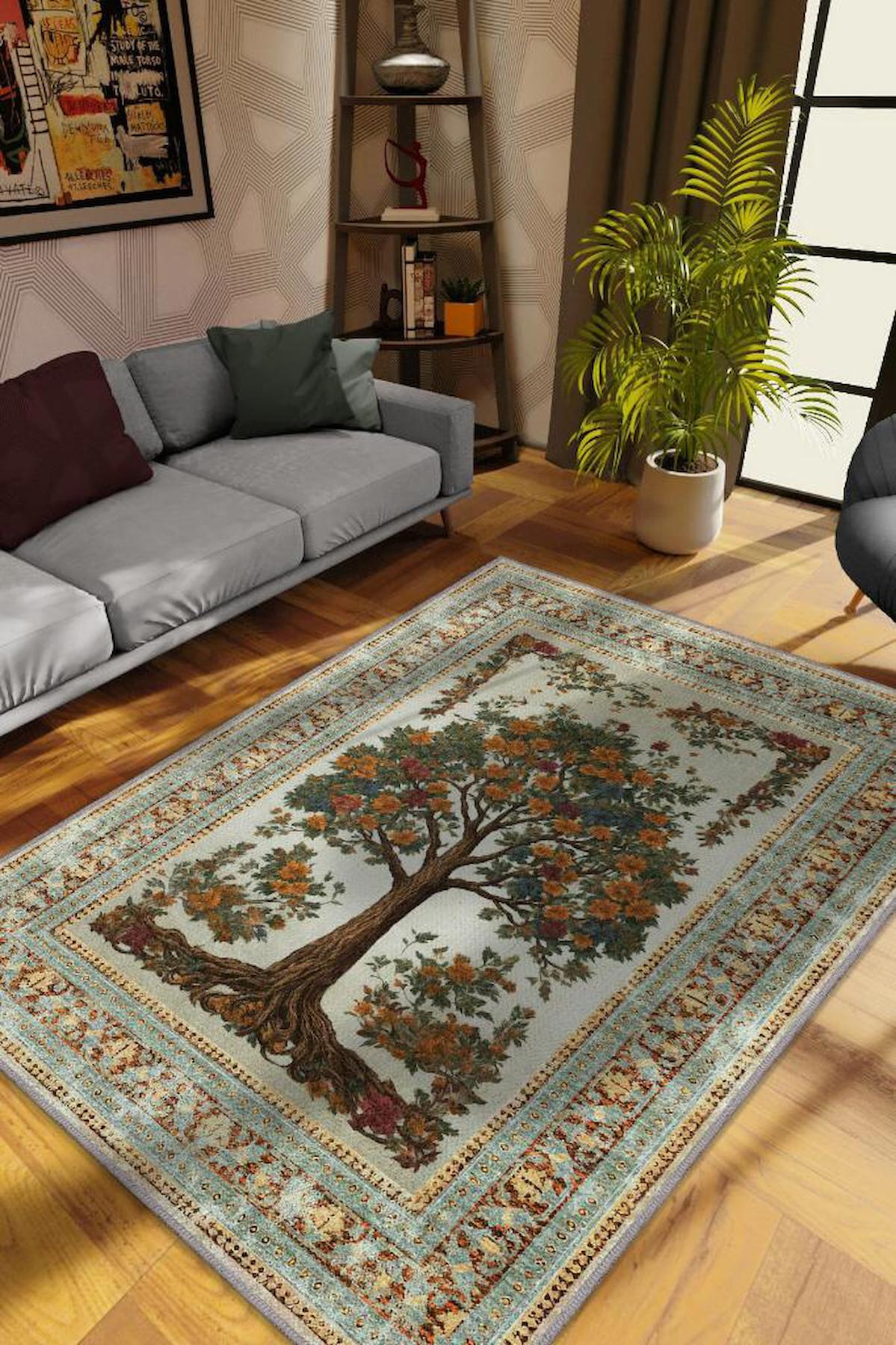 Homshtag Meşe Ağacı Krem 4 mm Pamuk Antistatik Yıkanabilir İnce Kaymaz Dikdörtgen Makine Dokuma Salon Halısı 200x290 cm