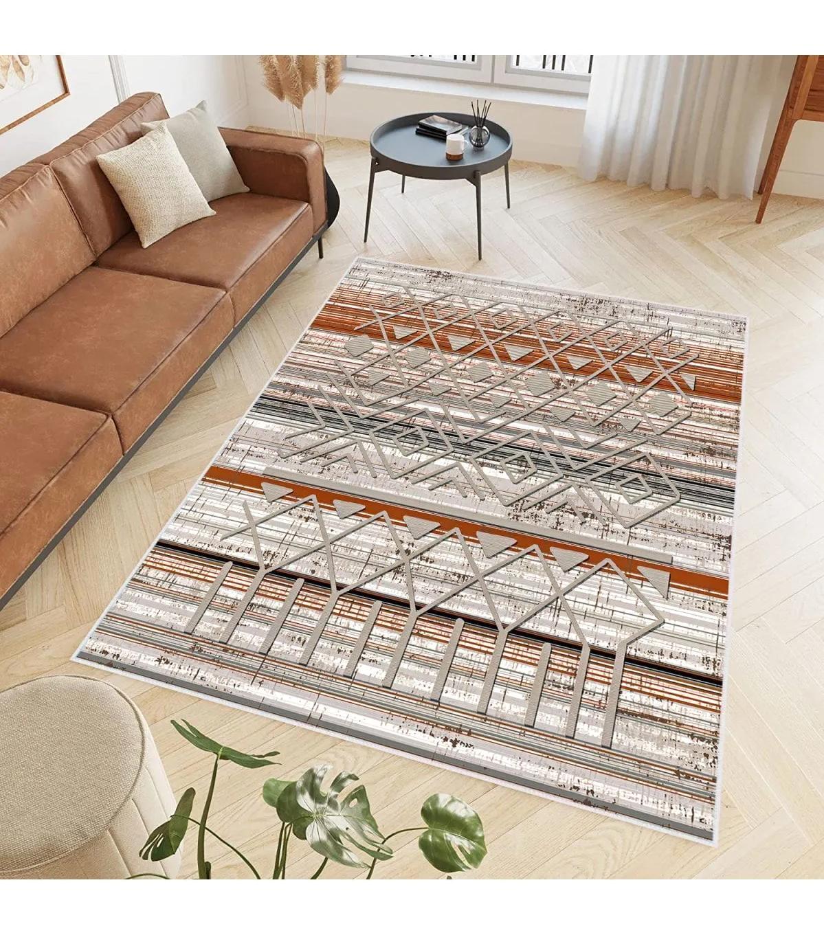 Rovigo Home RVG0614 Çok Renkli 8 mm Polyester Antibakteriyel-Leke Tutmaz-Toz Tutmaz Yıkanabilir İnce Kaymaz Dot Taban Dikdörtgen Makine Dokuma Salon Halısı 100x300 cm