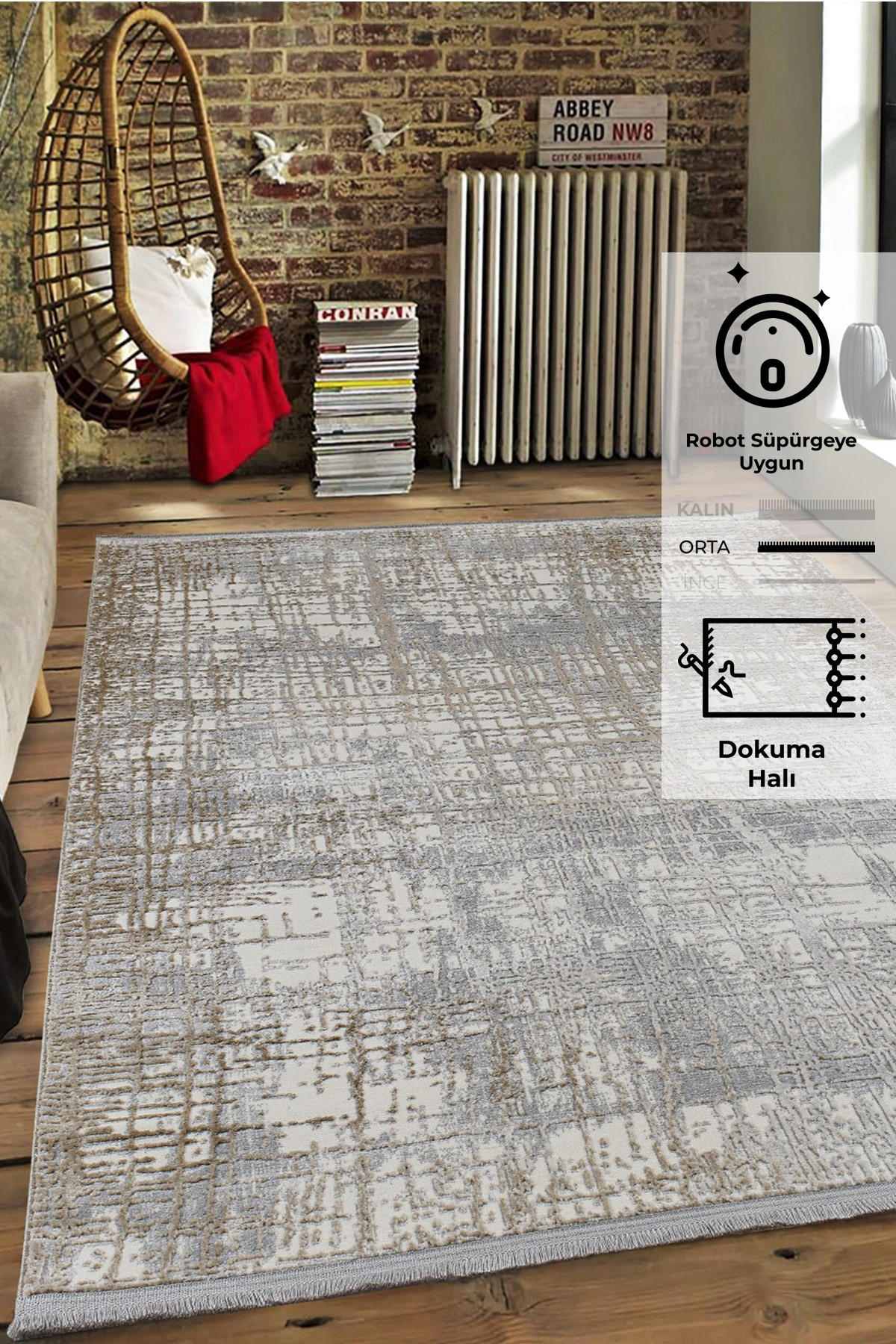 Konfor Halı Notta 1106 Krem 7 mm Polyester Yıkanabilir Dikdörtgen Makine Dokuma Salon Halısı 160x230 cm