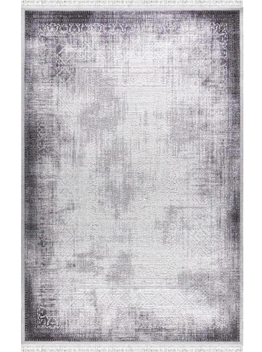Merinos Rodin 60895 Gri-Siyah 10 mm Akrilik Toz Tutmaz Yıkanabilir Kalın Kaymaz Dikdörtgen Makine Dokuma Salon Halısı 80x150 cm