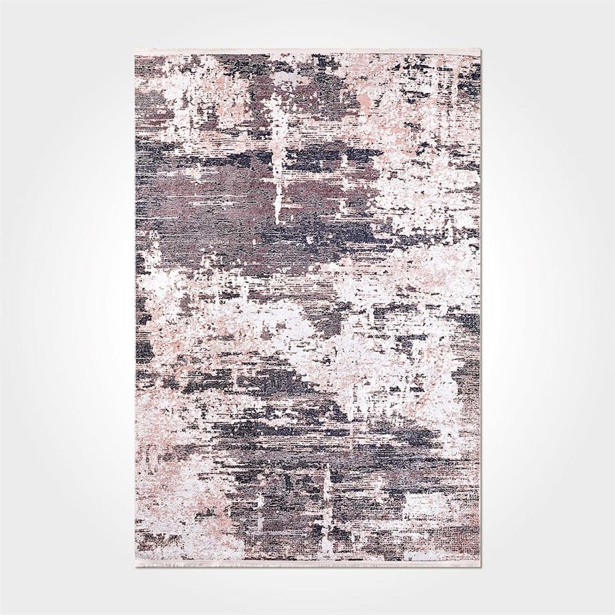 Crea Halı 2084PC Vizon Pamuk-Polyester Yıkanabilir İnce Kaymaz Pamuk Taban Soyut Temalı Dikdörtgen Makine Dokuma Salon Halısı 160x230 cm