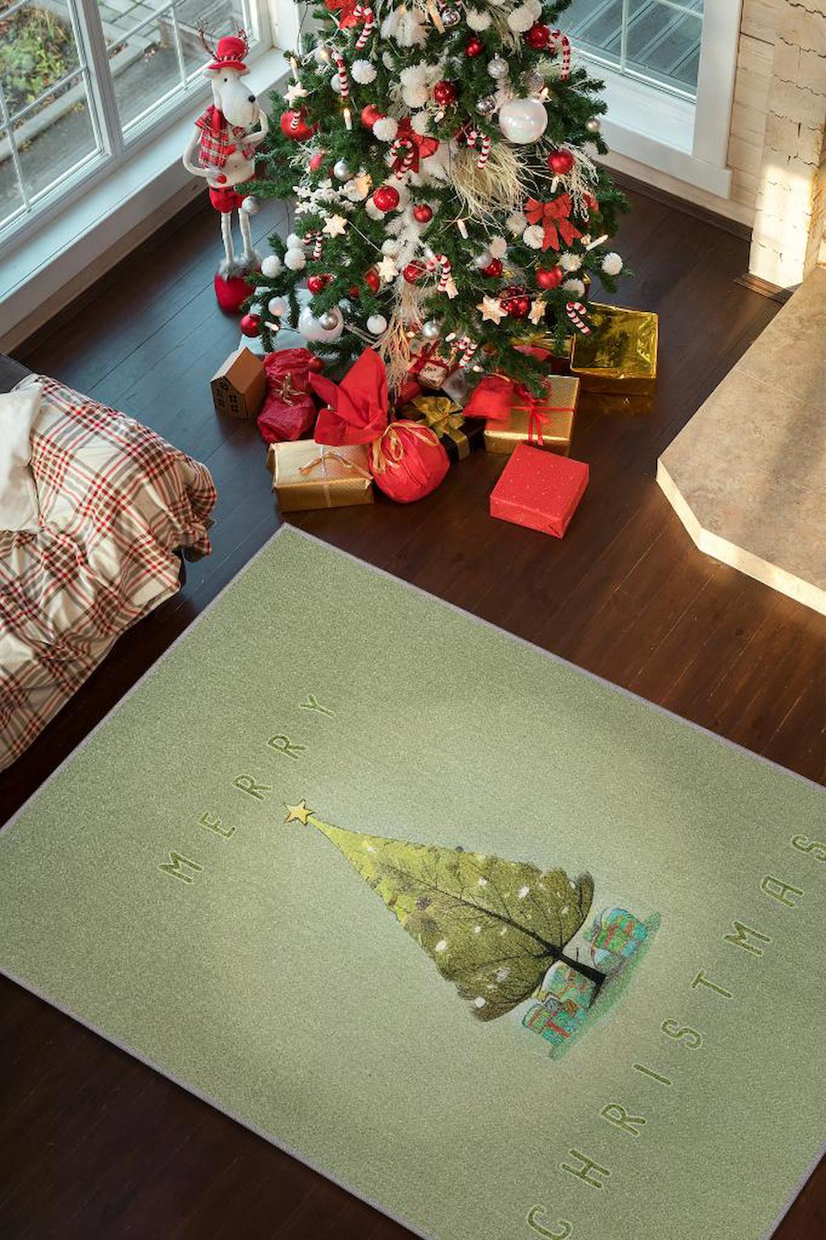 Homshtag Yeni Yıl Yeşil 4 mm Pamuk Antistatik Yıkanabilir İnce Kaymaz Dikdörtgen Makine Dokuma Salon Halısı 80x150 cm