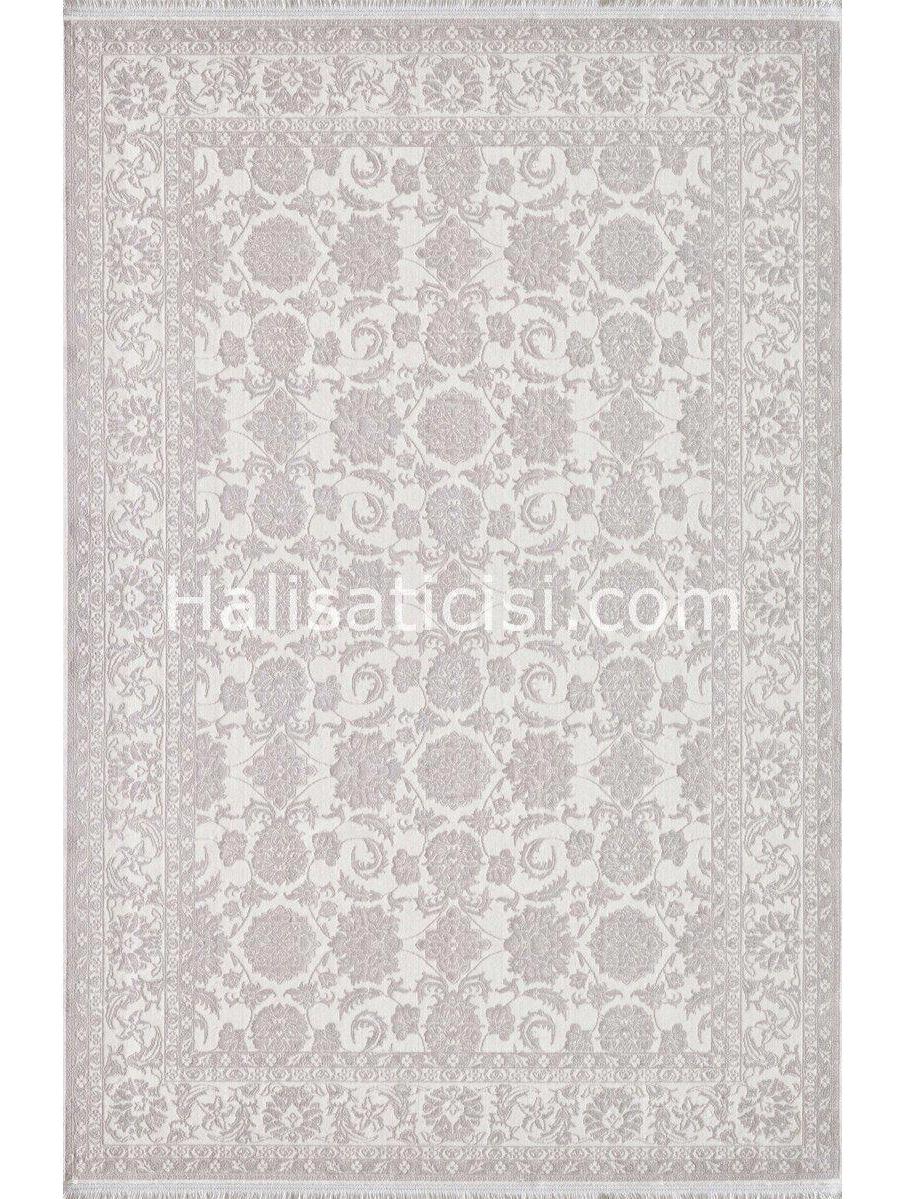 Gümüşsuyu Esiliva 11309 Gri 8 mm Akrilik-Viskon Toz Tutmaz Yıkanabilir İnce Kaymaz Çiçek Desenli Dikdörtgen Makine Dokuma Salon Halısı 120x150 cm