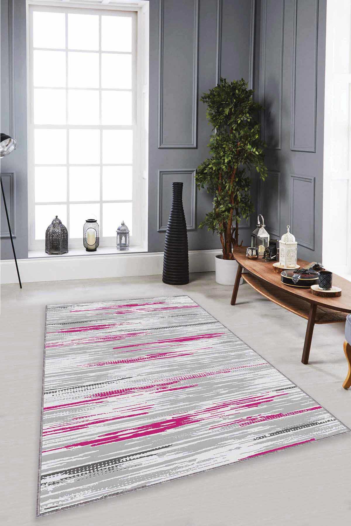 Viva Home TA01 Çok Renkli 7 mm Mikropolyester Silinebilir Yıkanabilir Kaymaz Dikdörtgen Makine Dokuma Salon Halısı 100x300 cm