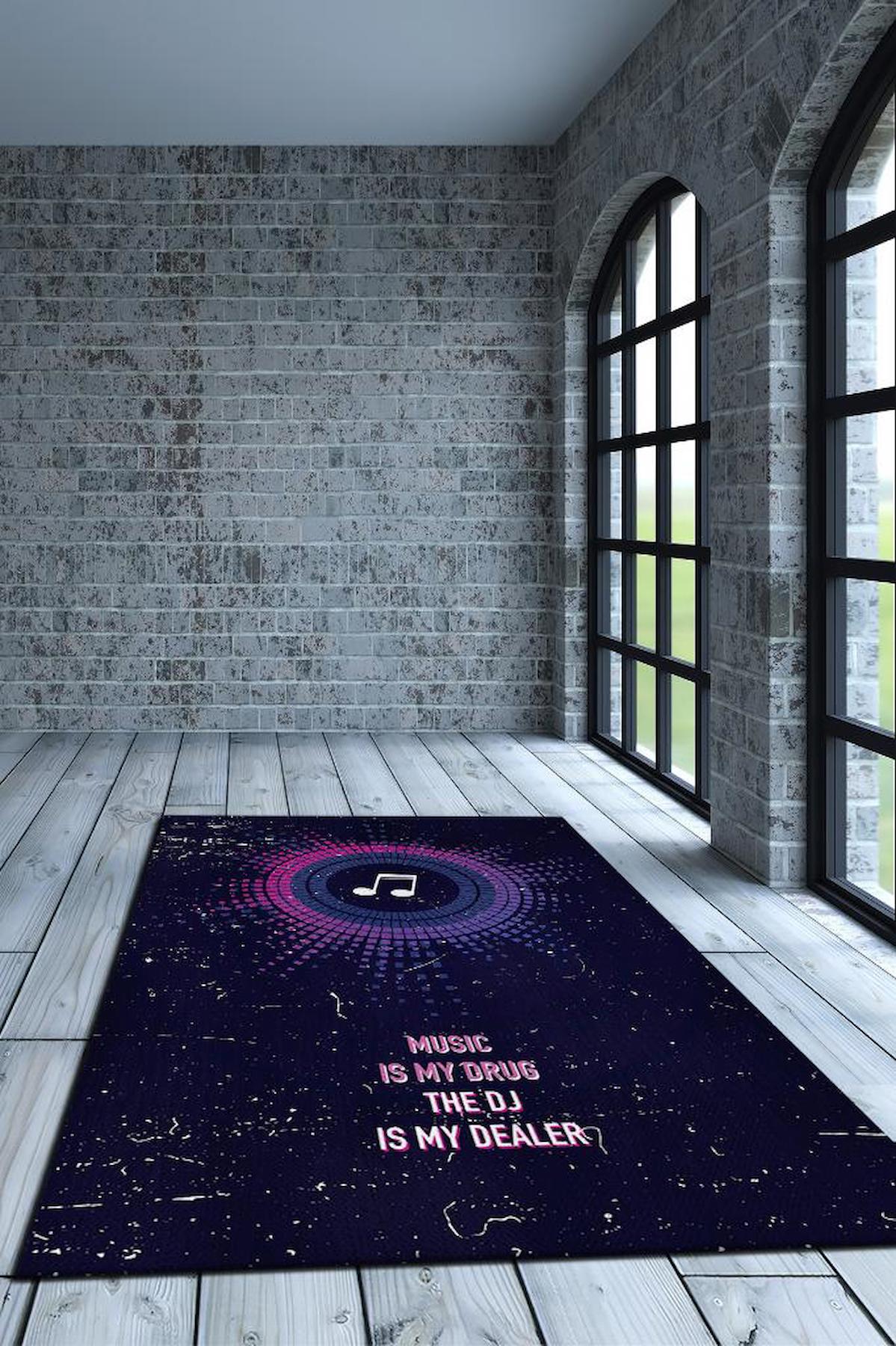 Homshtag Müzik Bağımlısı Çok Renkli 4 mm Pamuk Antistatik Yıkanabilir İnce Kaymaz Dikdörtgen Makine Dokuma Genç Odası Halısı 100x150 cm