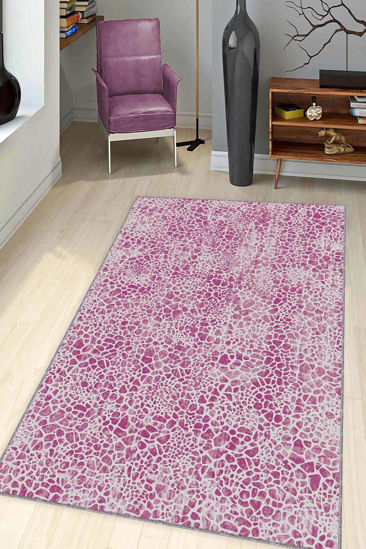 Viva Home LE001 Pembe 7 mm Mikropolyester Silinebilir Yıkanabilir Kaymaz Dikdörtgen Makine Dokuma Salon Halısı 80x150 cm