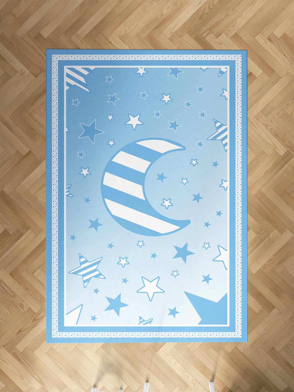 Mekta Home Ay-Yıldız Çok Renkli 10 mm Antibakteriyel Yıkanabilir İnce Kaymaz Dot Taban Dikdörtgen Makine Dokuma Çocuk Odası Halısı 160x300 cm