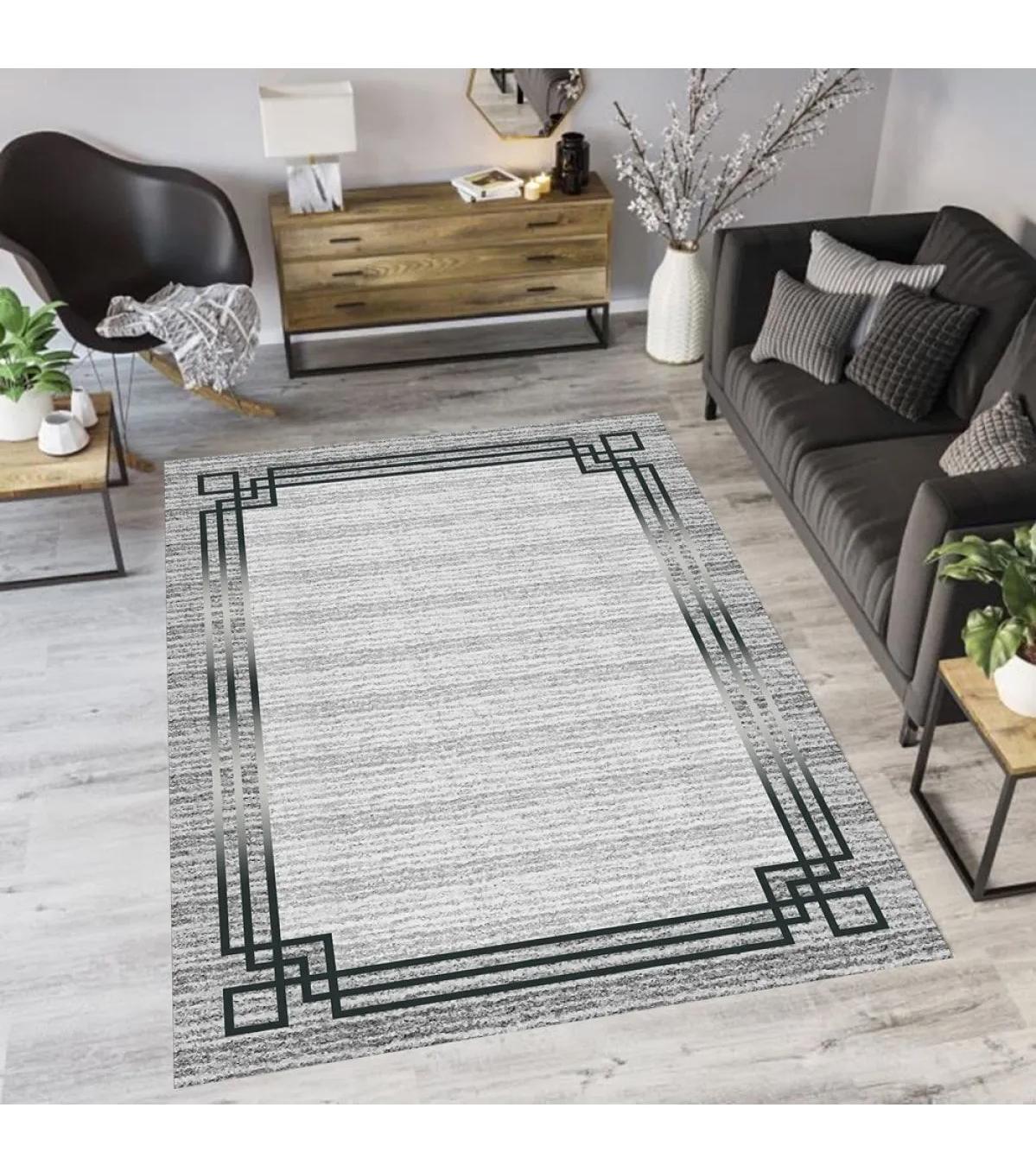 Rovigo Home RVG0581-SD793 Gri 8 mm Polyester Antibakteriyel-Leke Tutmaz-Toz Tutmaz Yıkanabilir İnce Kaymaz Dot Taban Dikdörtgen Makine Dokuma Salon Halısı 80x120 cm
